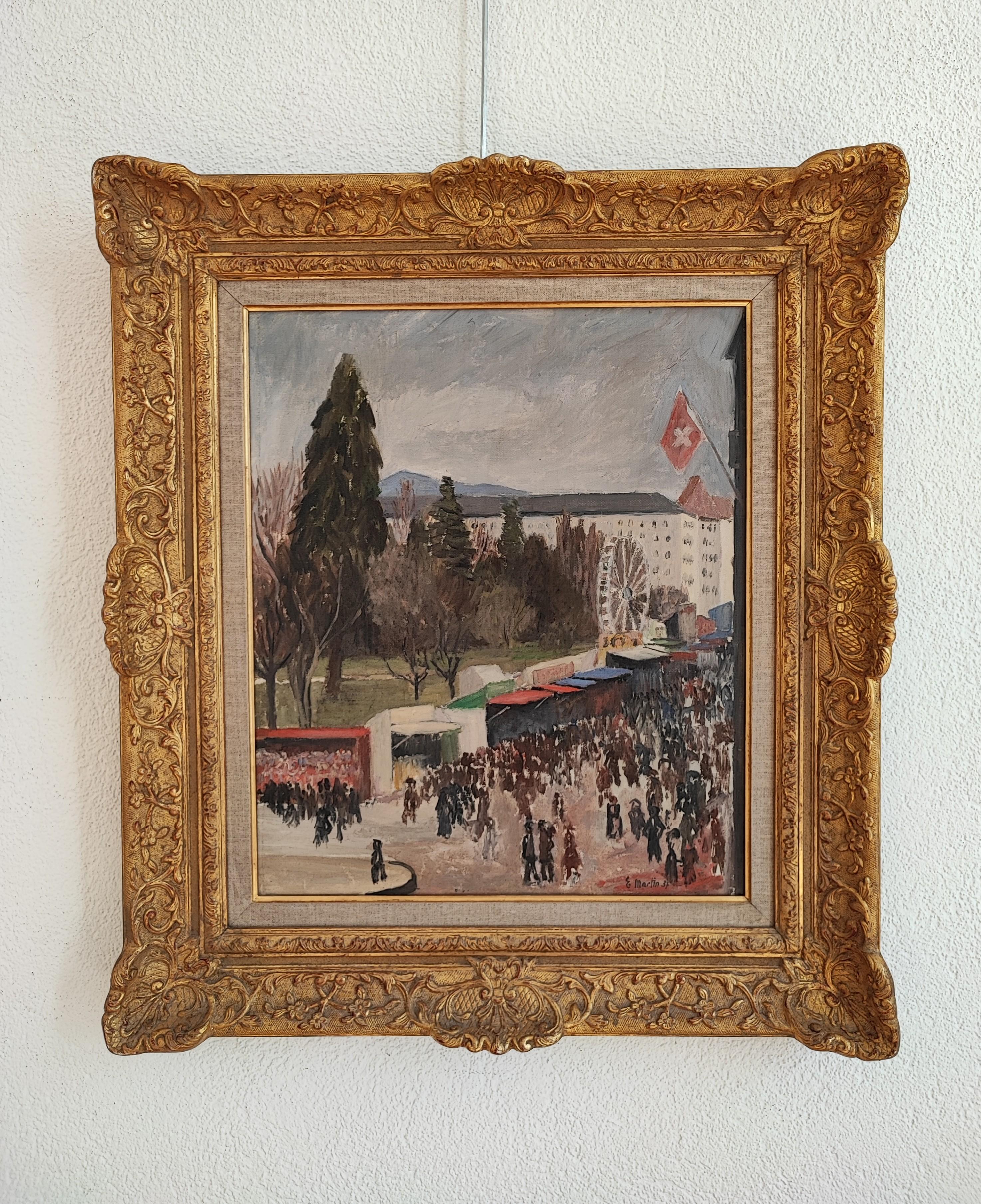 New Year's Day 1937, celebration at the Jardin Anglais, Geneva - Painting by Eugène Louis Martin