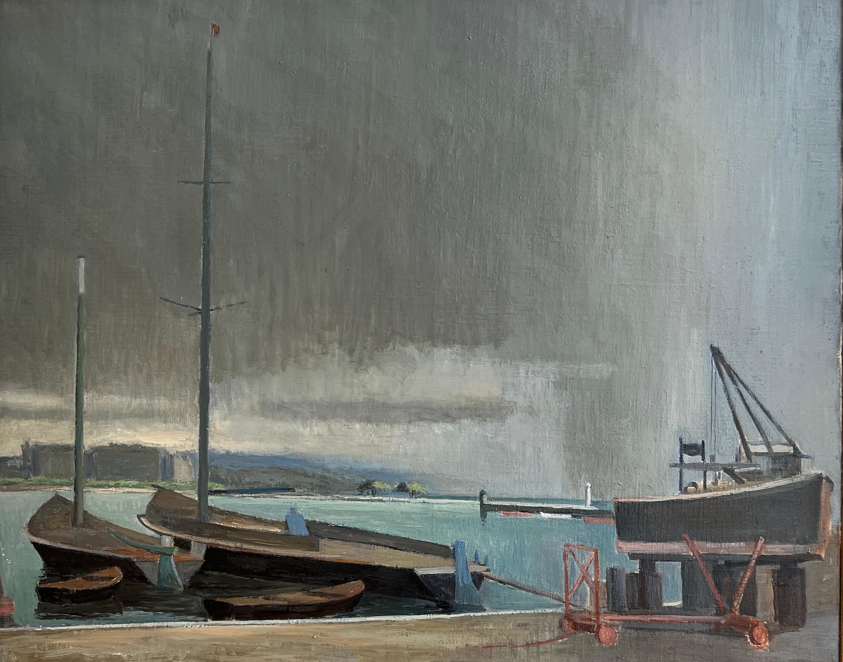 Eugène Louis Martin Landscape Painting – Quai Gustav- Ador, der Neptun in Geneva