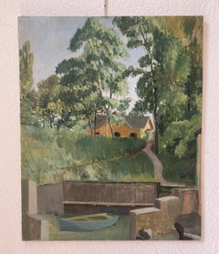 Small path and blue boat