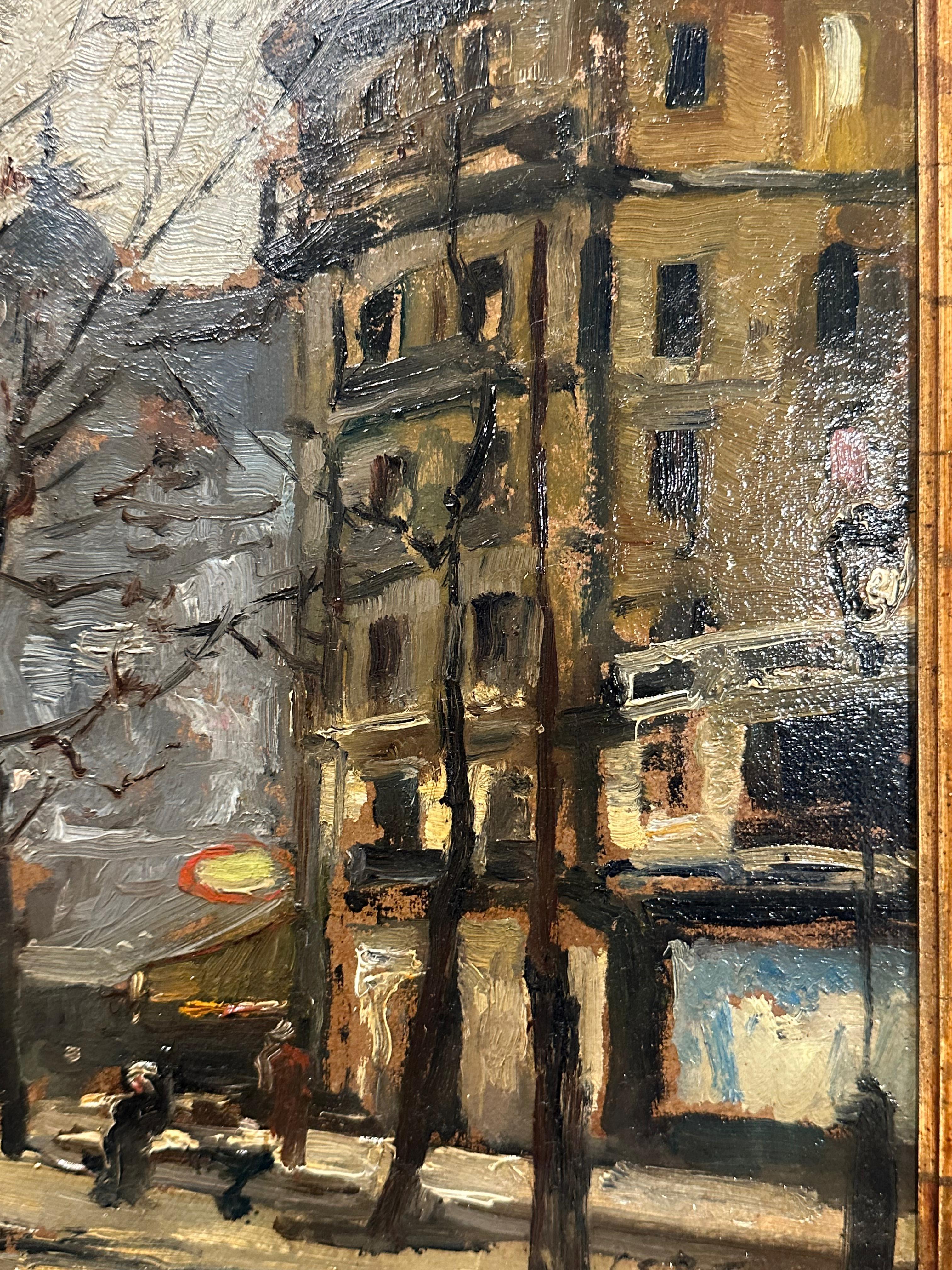 Streets of Montparnasse in autumn - Brown Landscape Painting by Eugène Louis Parturier