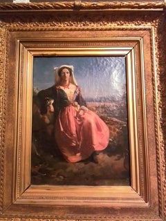 LePoittevin Eugene - Paysage italien avec une femme - huile sur toile - signé