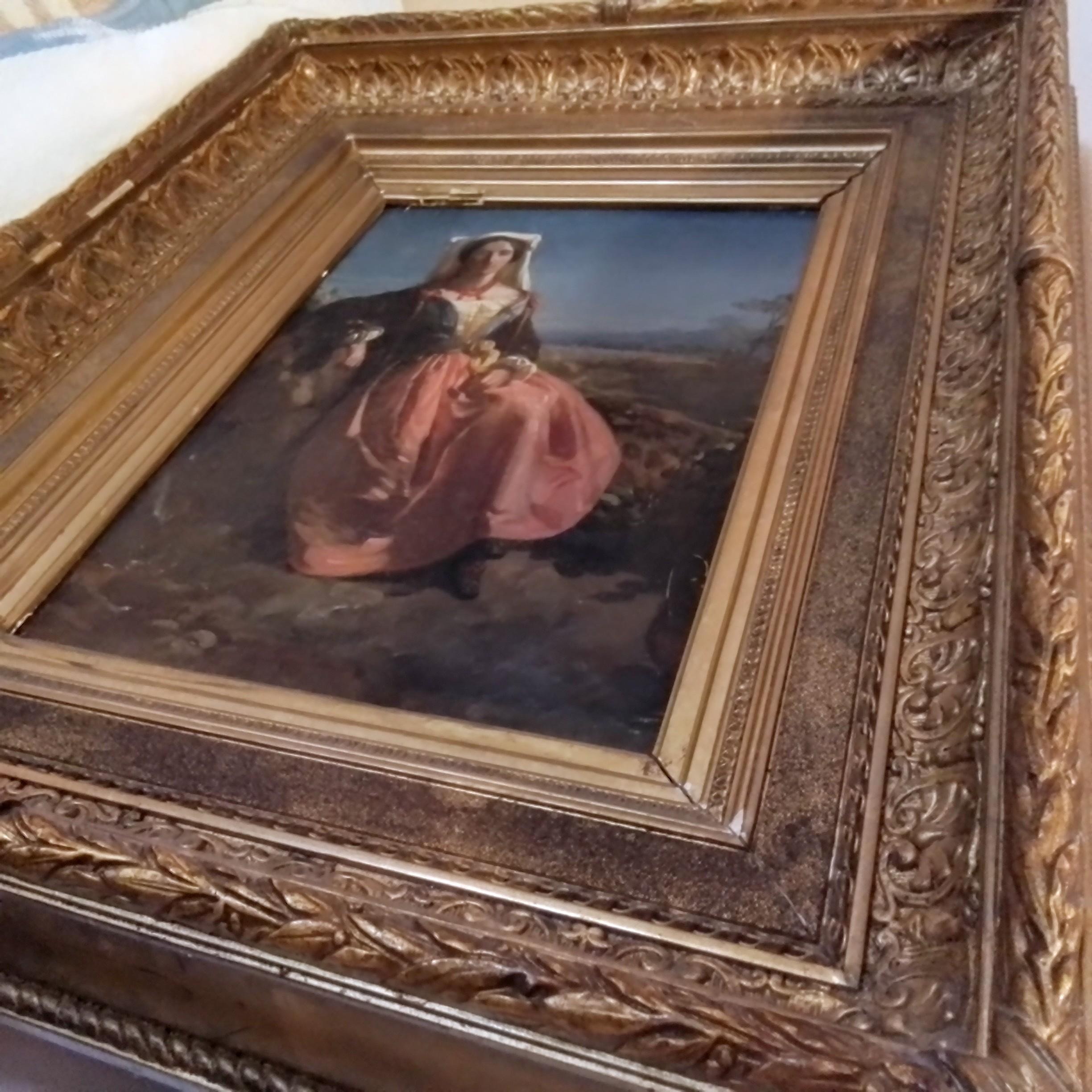 LePoittevin Eugene - Italianate Landscape with a woman - oil on canvas - signed - Painting by Eugène Modeste Lepoittevin