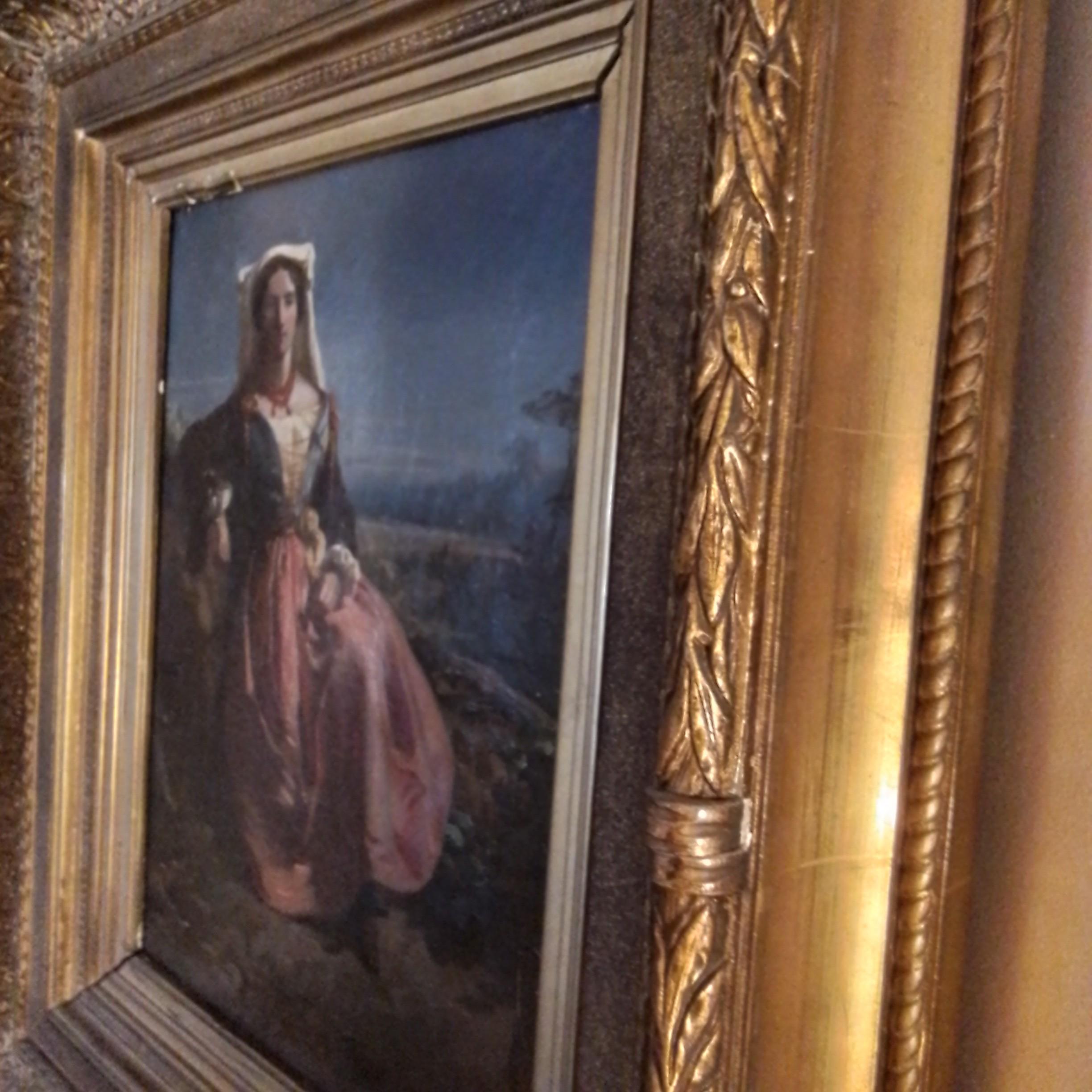 LePoittevin Eugene - Italianate Landscape with a woman - oil on canvas - signed - Realist Painting by Eugène Modeste Lepoittevin