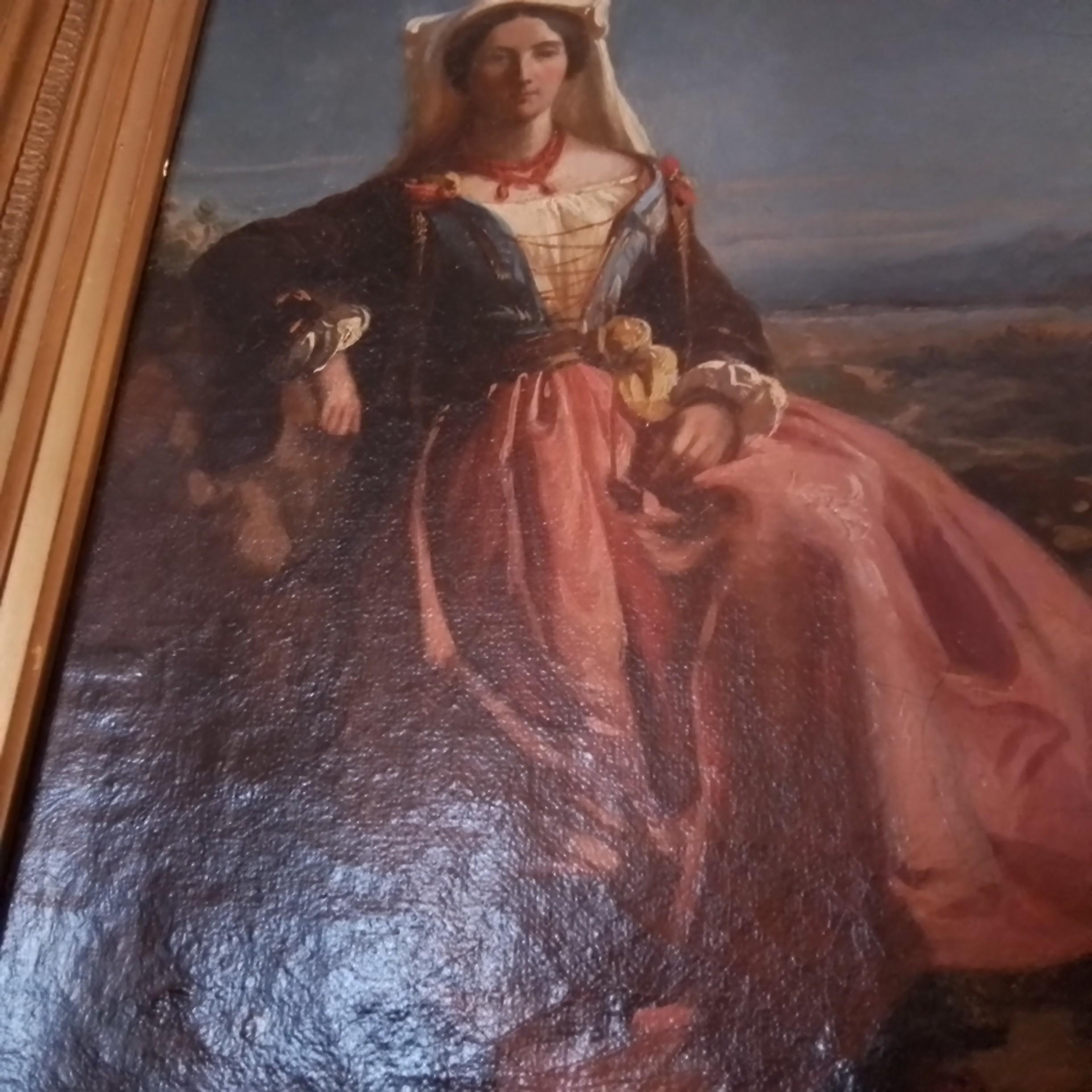 LePoittevin Eugene - Italianate Landscape with a woman - oil on canvas - signed - Brown Landscape Painting by Eugène Modeste Lepoittevin
