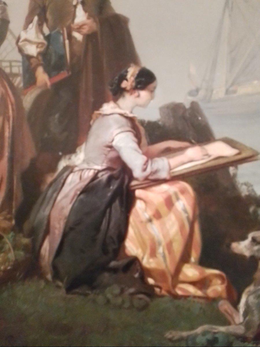 Eugène Lepoittevin. Eine Zeichenlehre zum Meer – Öl auf Leinwand – signiert  1853 (Realismus), Painting, von Eugène Modeste Lepoittevin