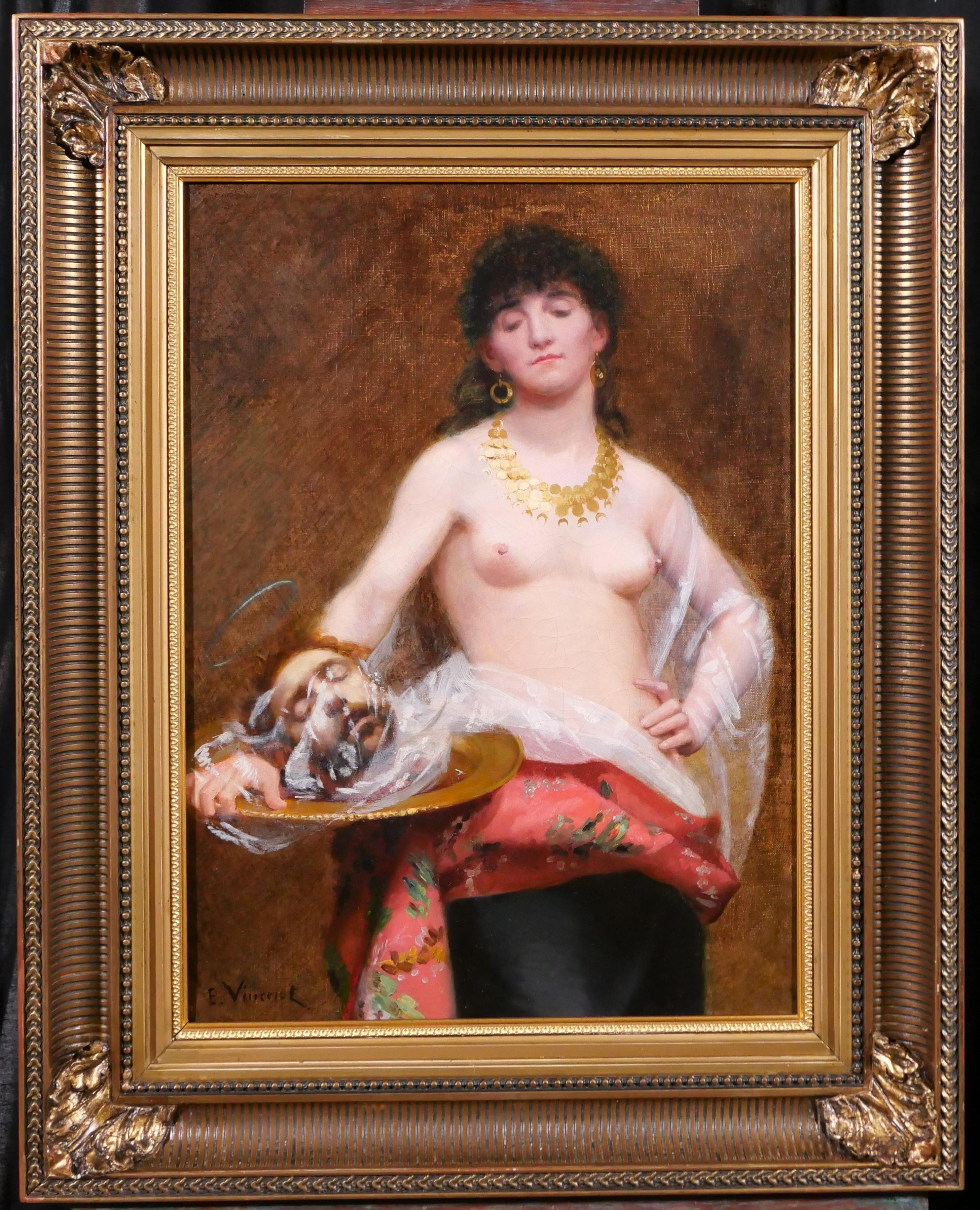 Salome with the head of Saint John the Baptist painting woman nude religious - Painting by Eugène-Méry Vincent