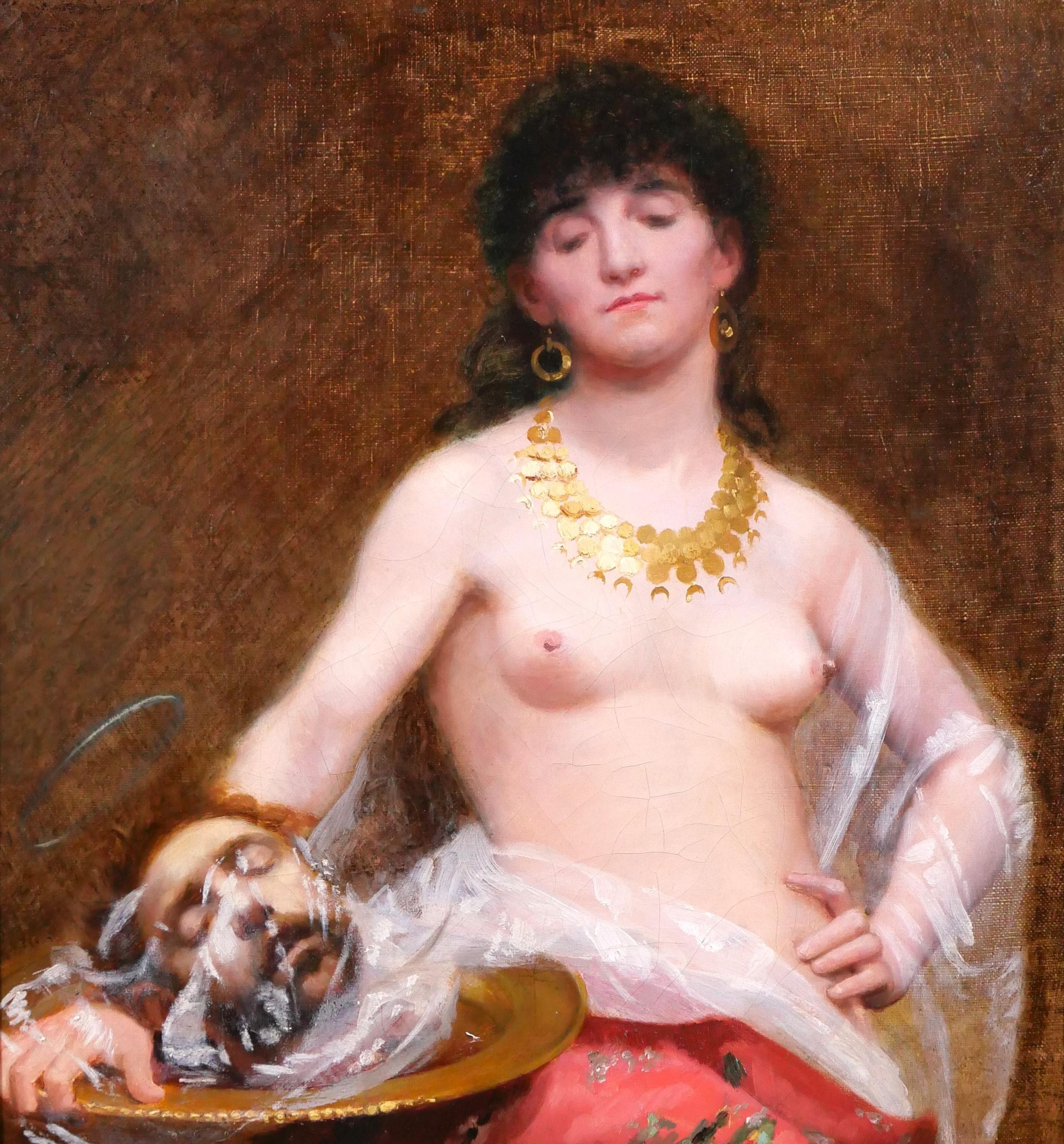 Salome with the head of Saint John the Baptist painting woman nude religious - Academic Painting by Eugène-Méry Vincent