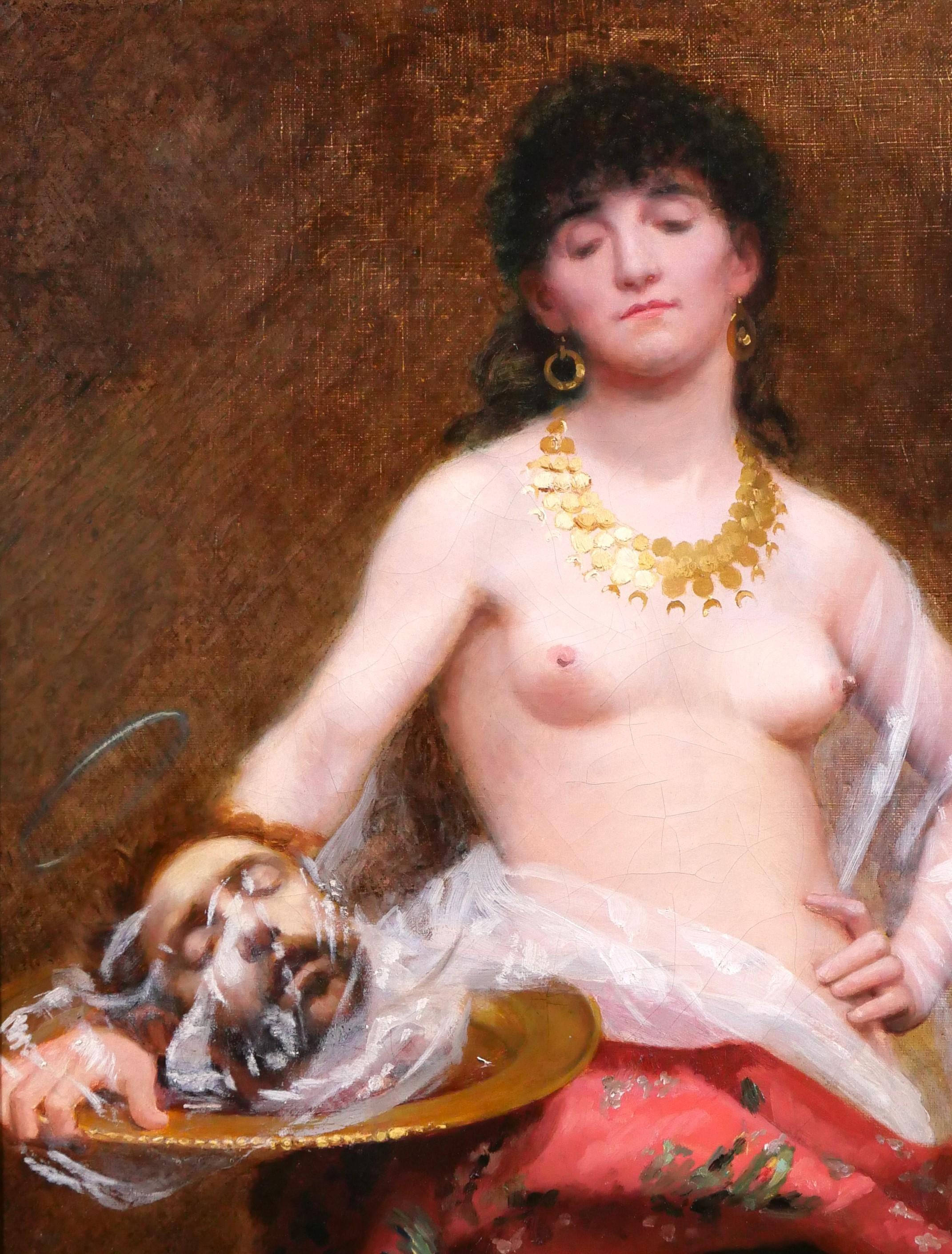 Salome with the head of Saint John the Baptist painting woman nude religious For Sale 1