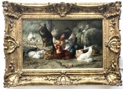 Dog in Chicken Shed, Oil on Canvas, Framed, 20th Century Art
