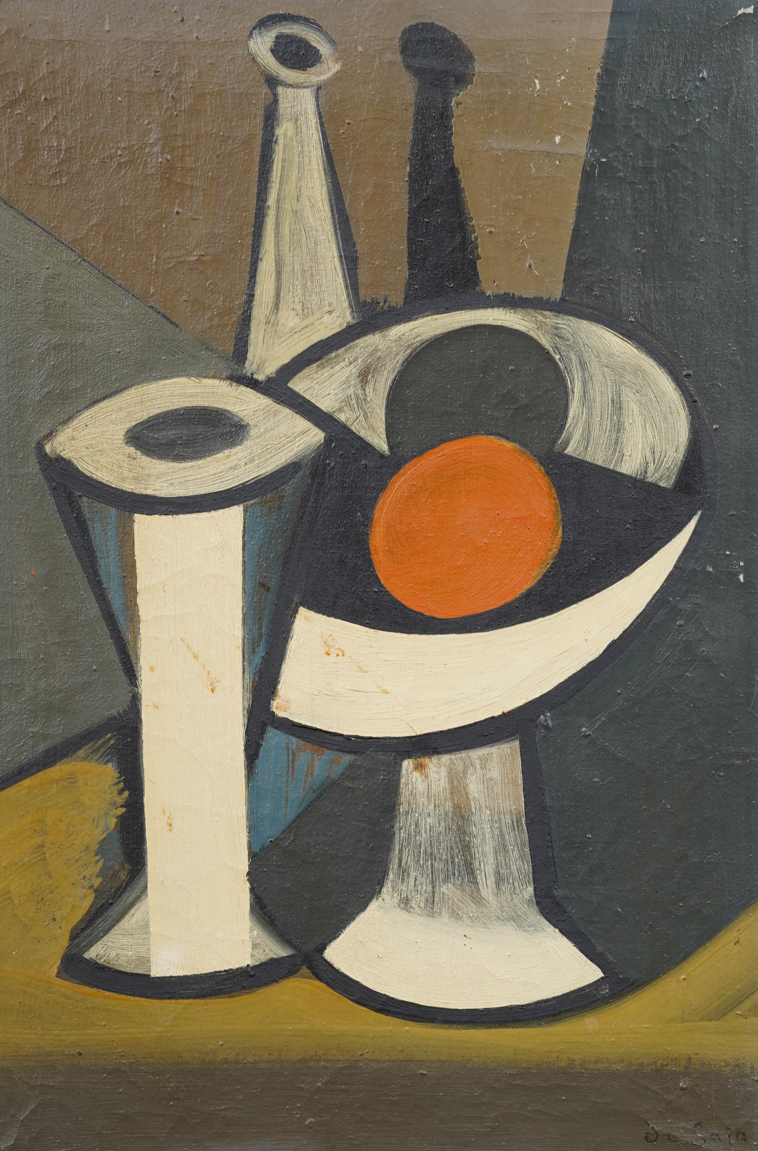 Antique Danish Modernist Abstract Signed & Framed Cubist Rare Oil Painting For Sale 1