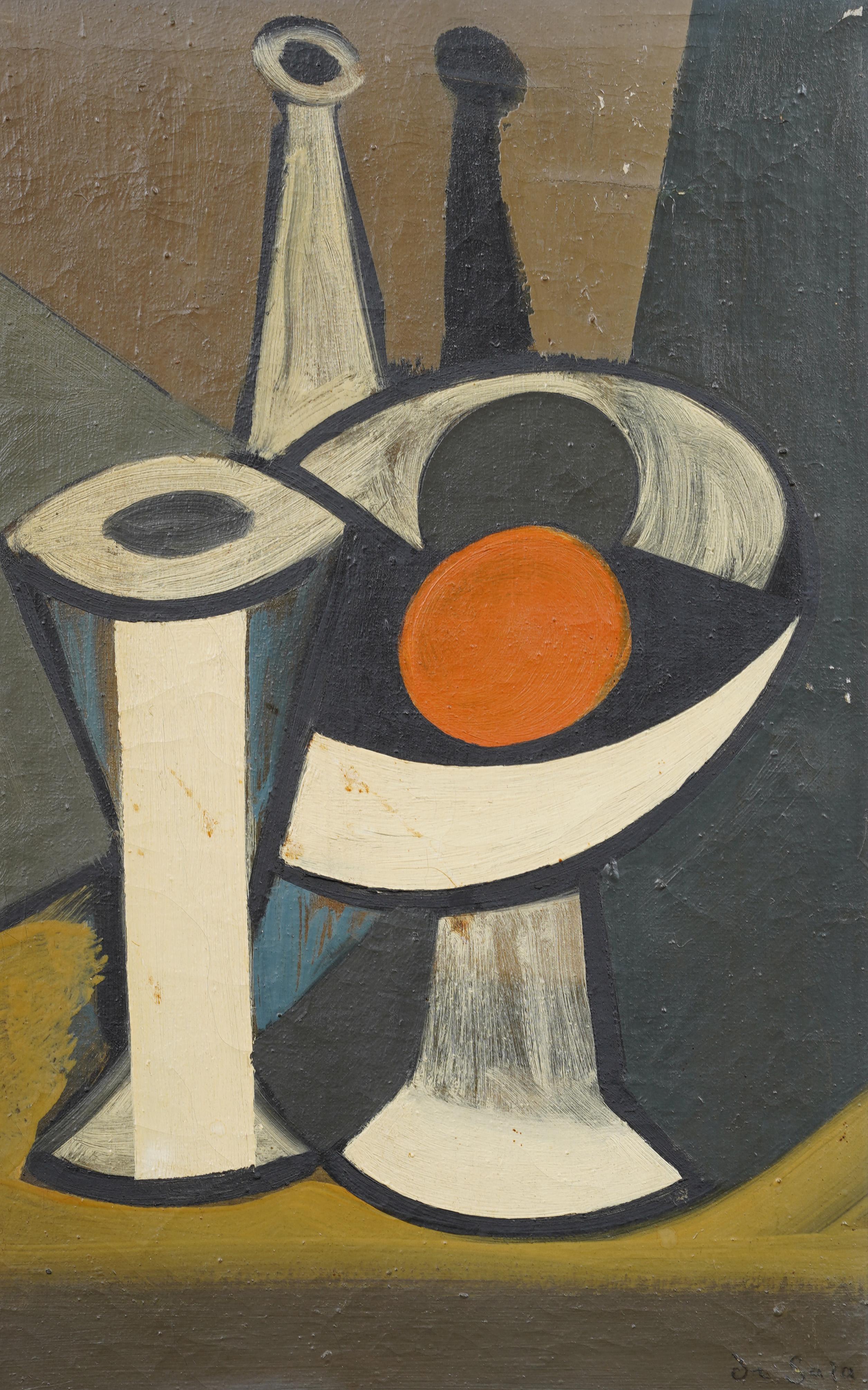 Antique Danish Modernist Abstract Signed & Framed Cubist Rare Oil Painting For Sale 2