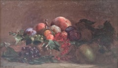 VILLAIN Still life fruits French naturalist Painting 19th