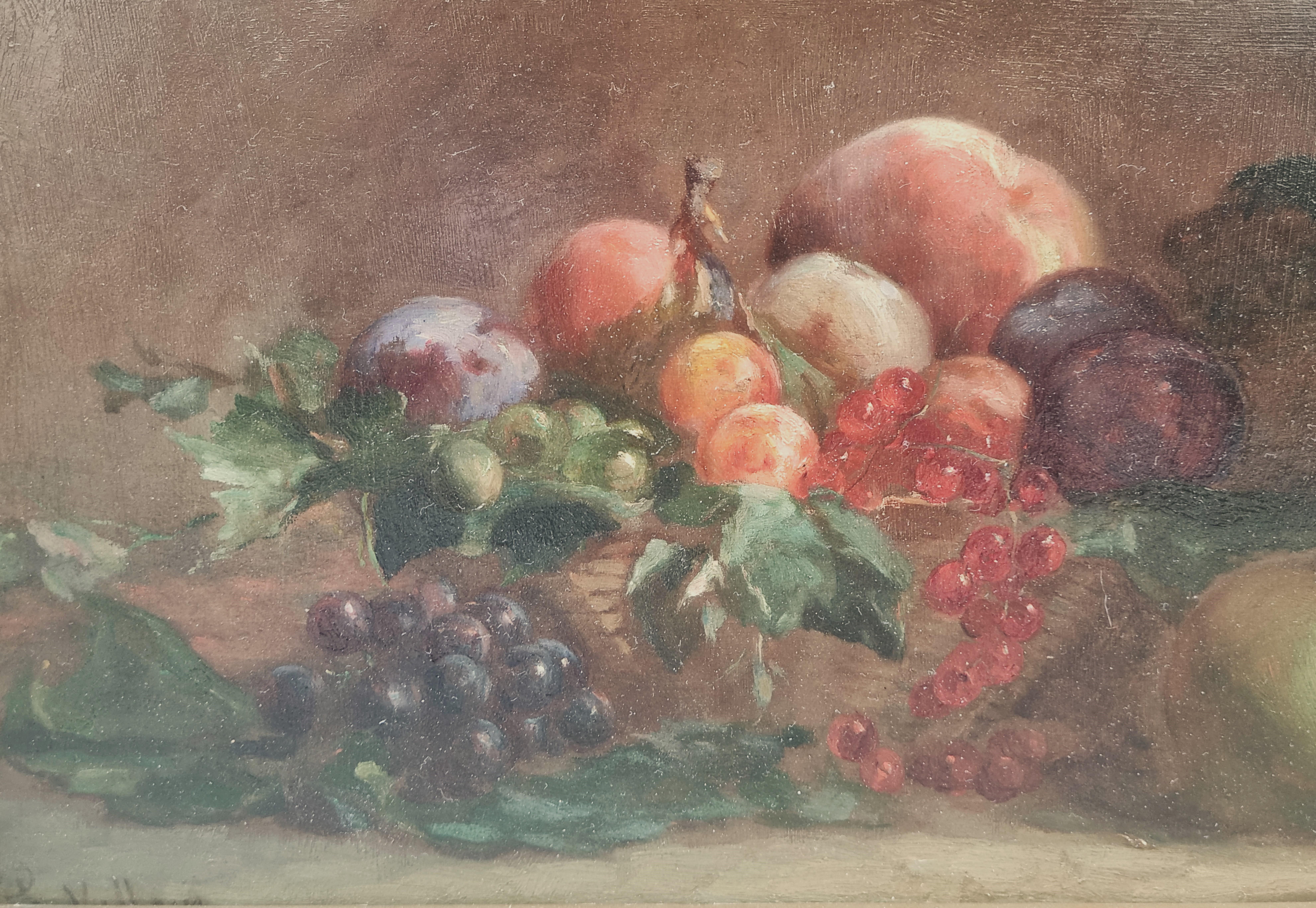 VILLAIN Still life fruits French naturalist Painting 19th 1