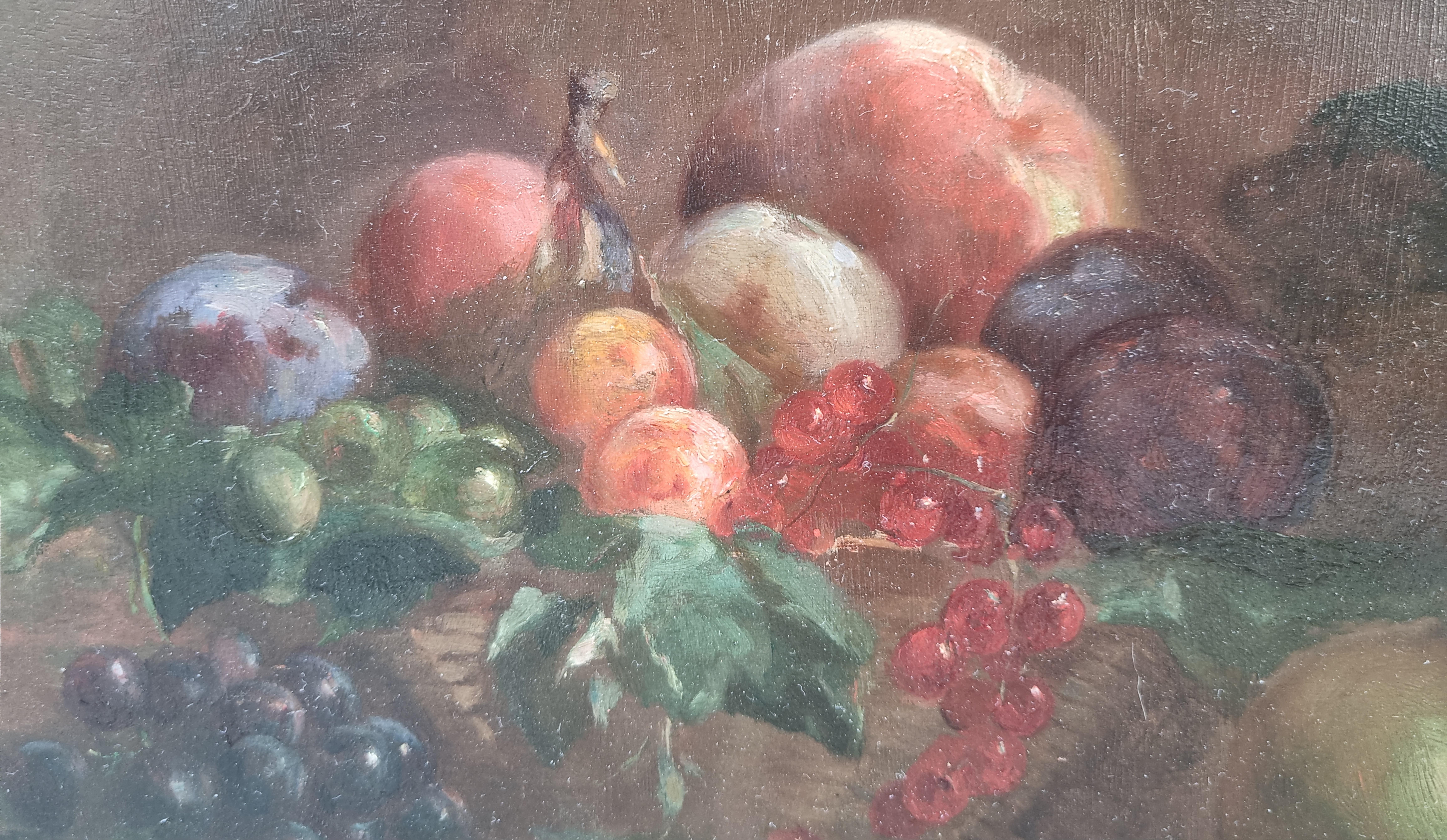 VILLAIN Still life fruits French naturalist Painting 19th 2