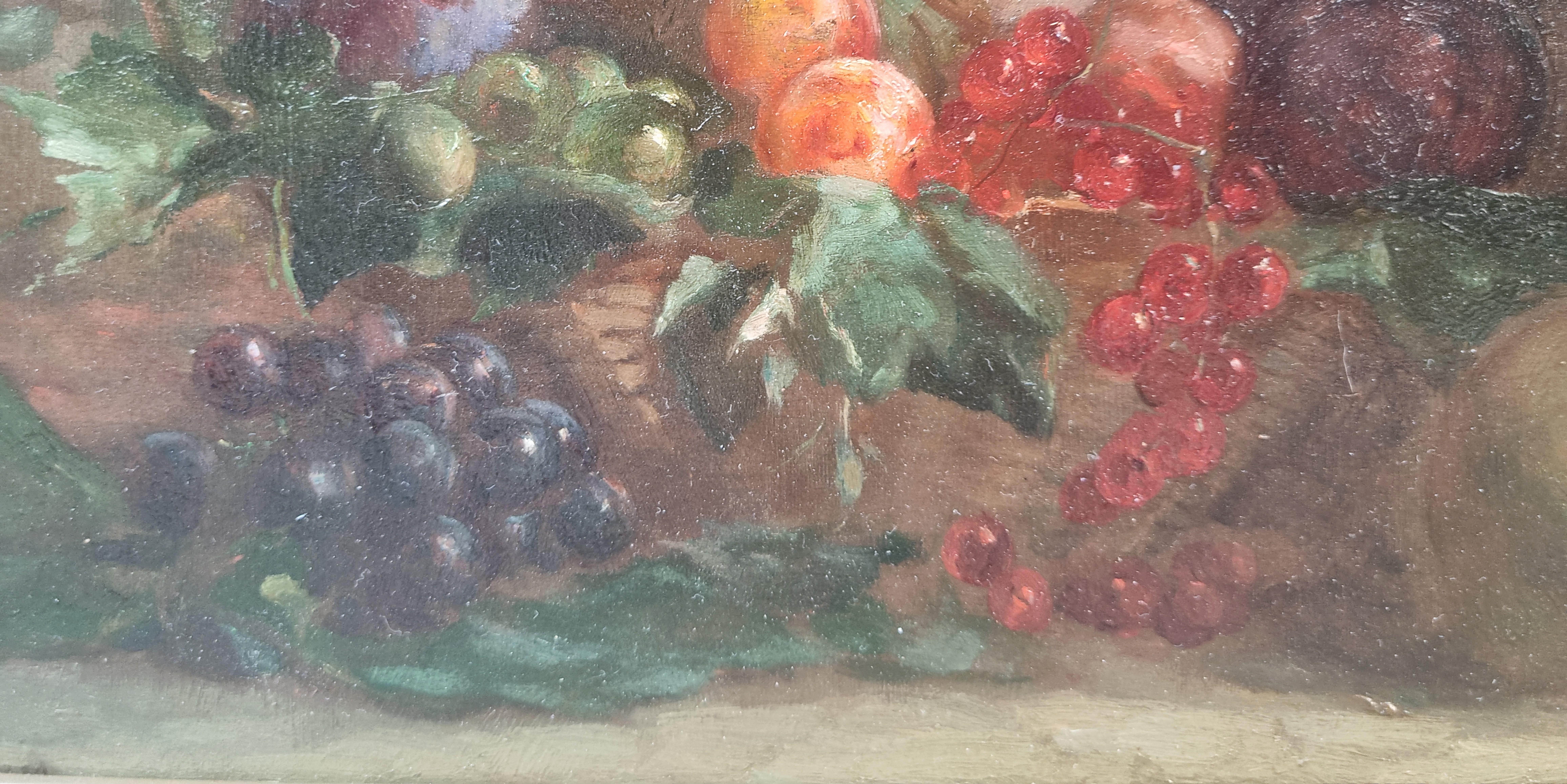 VILLAIN Still life fruits French naturalist Painting 19th 3