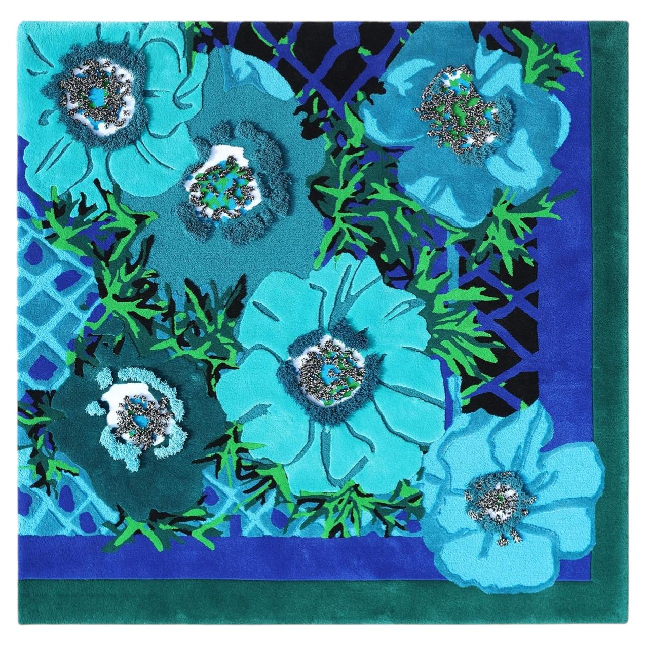 Eula Floral Blue-Toned Wool Rug by Ken Scott