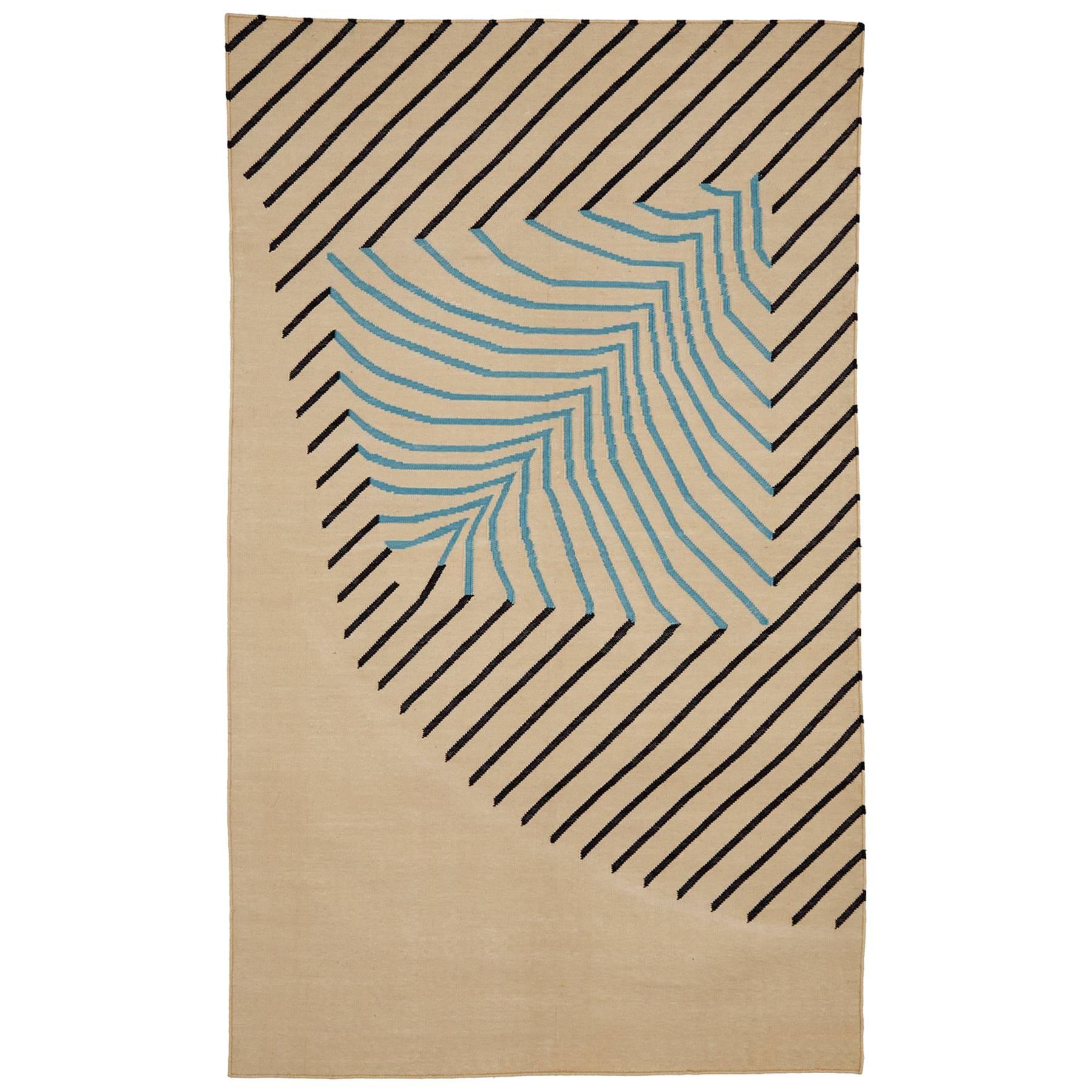 Eulerian No 4 Rug by Tantuvi in Teal, Natural, and Black Handwoven