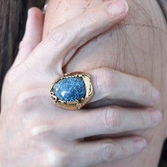 EUNICE J TSO Navajo Native American Feathers Cocktail Ring 14Kt Gold & Turquoise