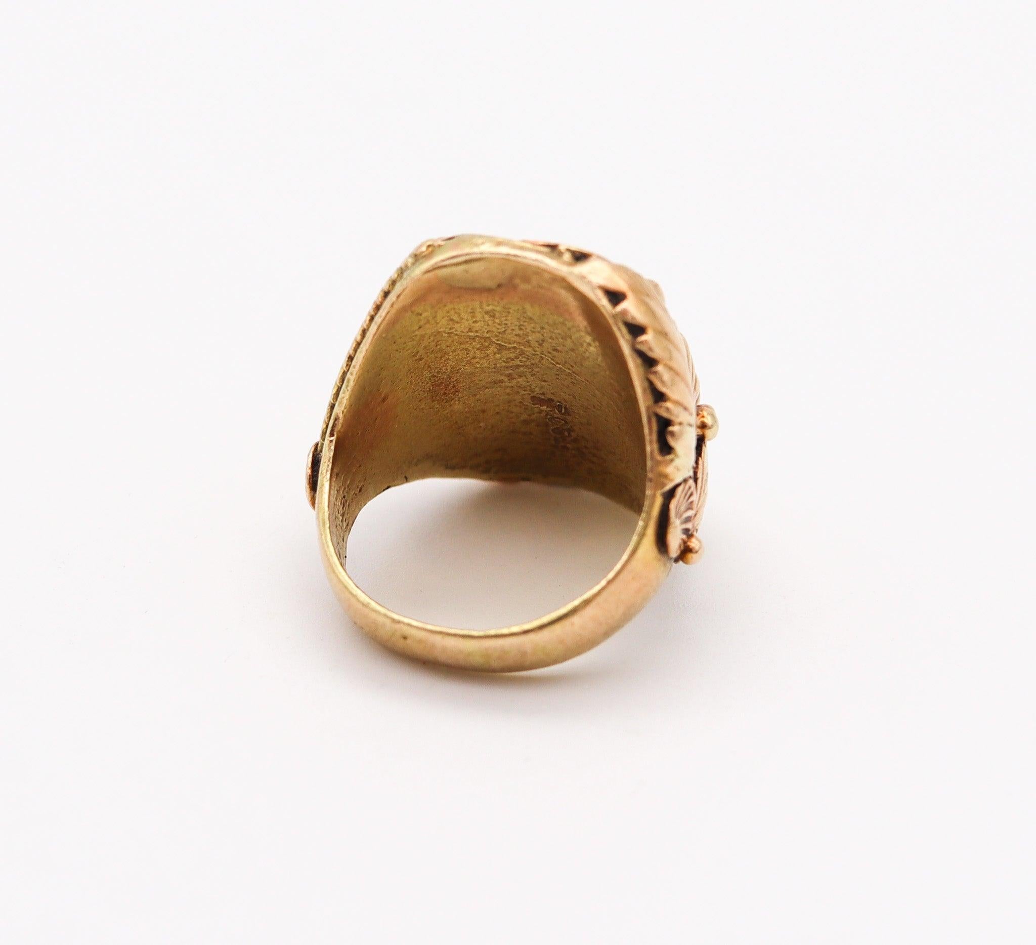 Women's or Men's EUNICE J TSO Navajo Native American Feathers Cocktail Ring 14Kt Gold & Turquoise