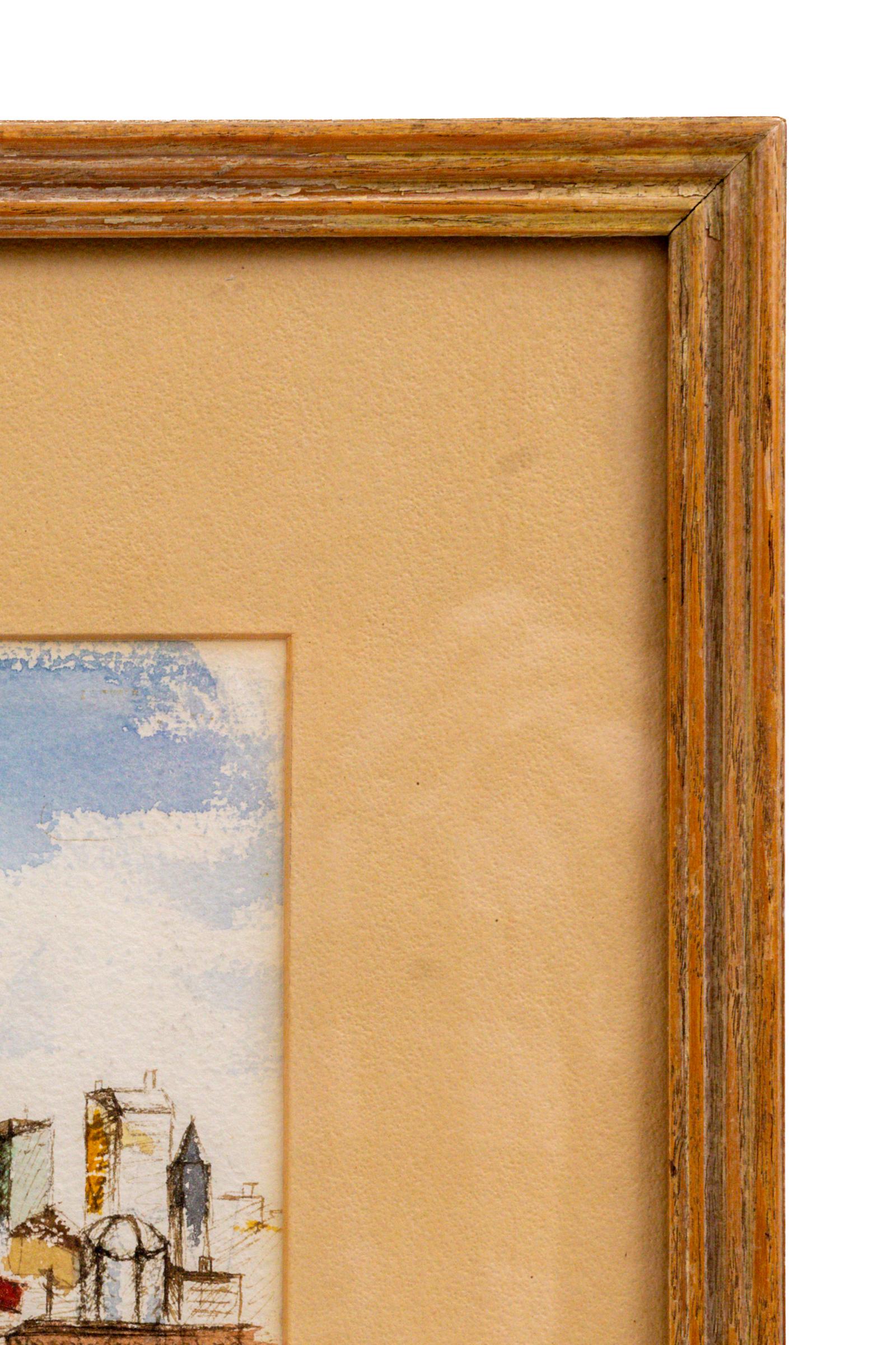 1950s Denver Skyline Painting – Graphite & Watercolor Colorado Cityscape Art For Sale 5