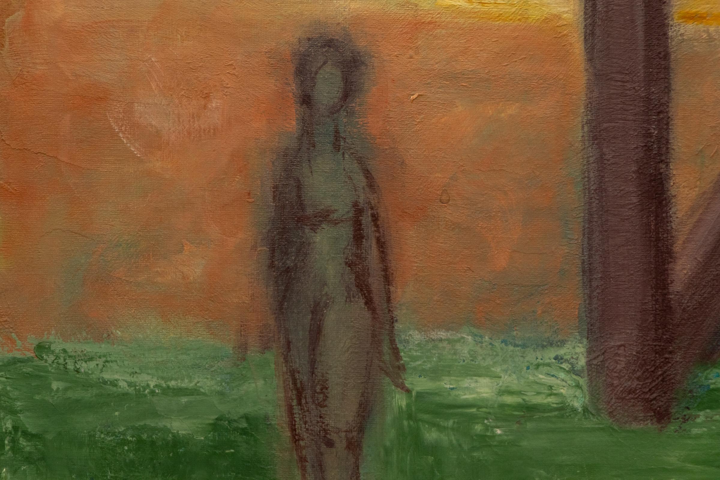 Eunice Katz Pittura costiera astratta con barche e figure, firmata, incorniciata in vendita 5