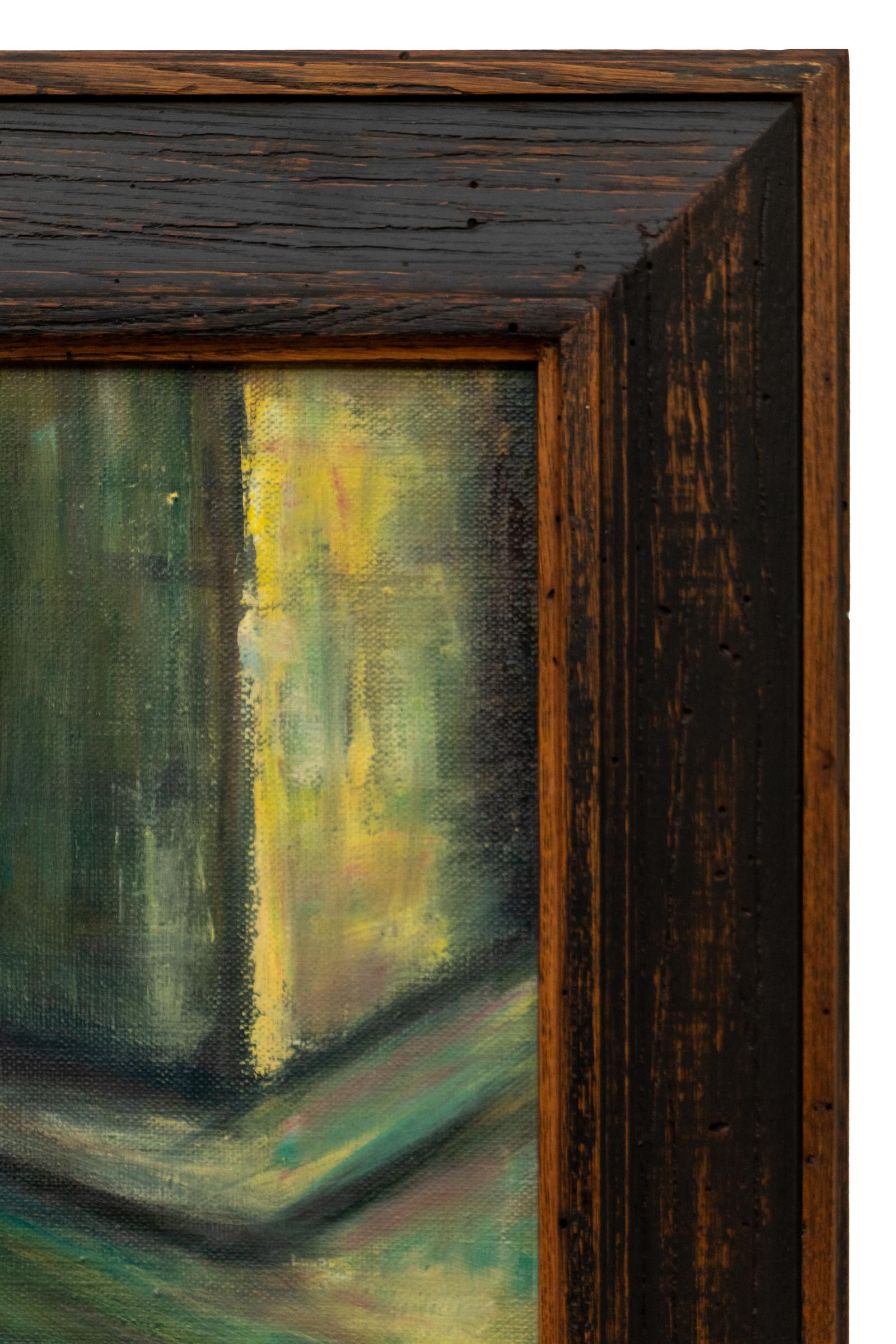 Retrato de mujer cocinando, pintura impresionista acrílica figurativa del siglo XX en venta 2