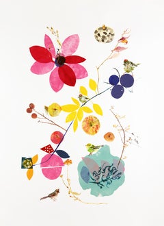 Oiseaux inclus  (floral, nature morte, aquarelle, couleurs vives, fleurs, oiseaux)