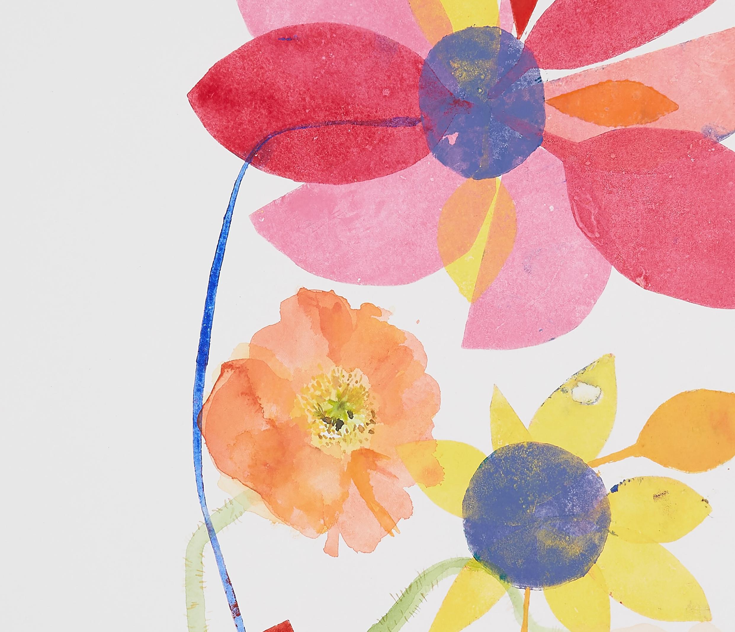 Ráfaga y Amapola (floral, naturaleza muerta, acuarela, colores vivos, flores) - Print de Eunju Kang