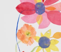 Burst and Poppy (floral, nature morte, aquarelle, couleurs vives, fleurs)