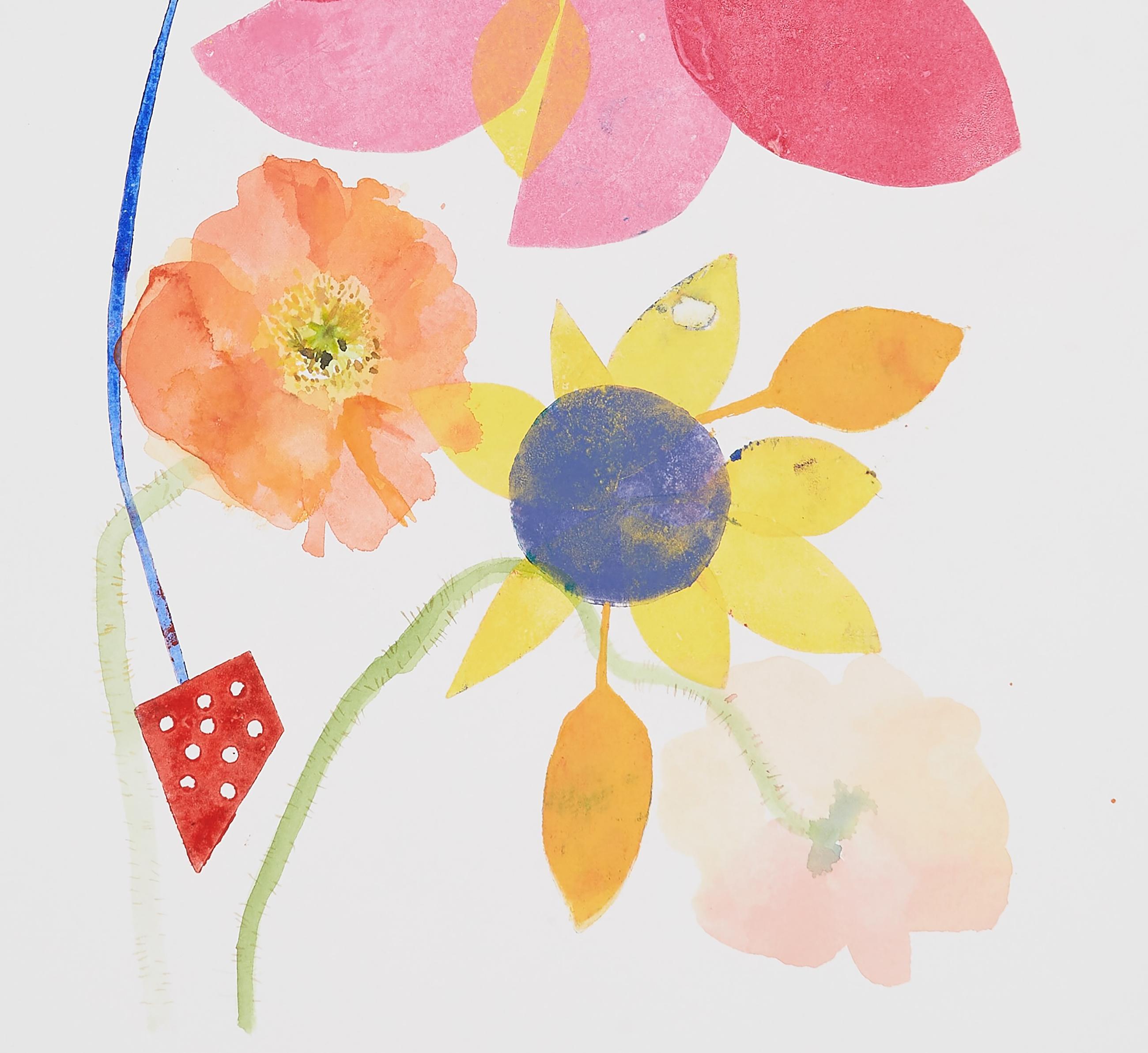 Ráfaga y Amapola (floral, naturaleza muerta, acuarela, colores vivos, flores) - Print Contemporáneo de Eunju Kang