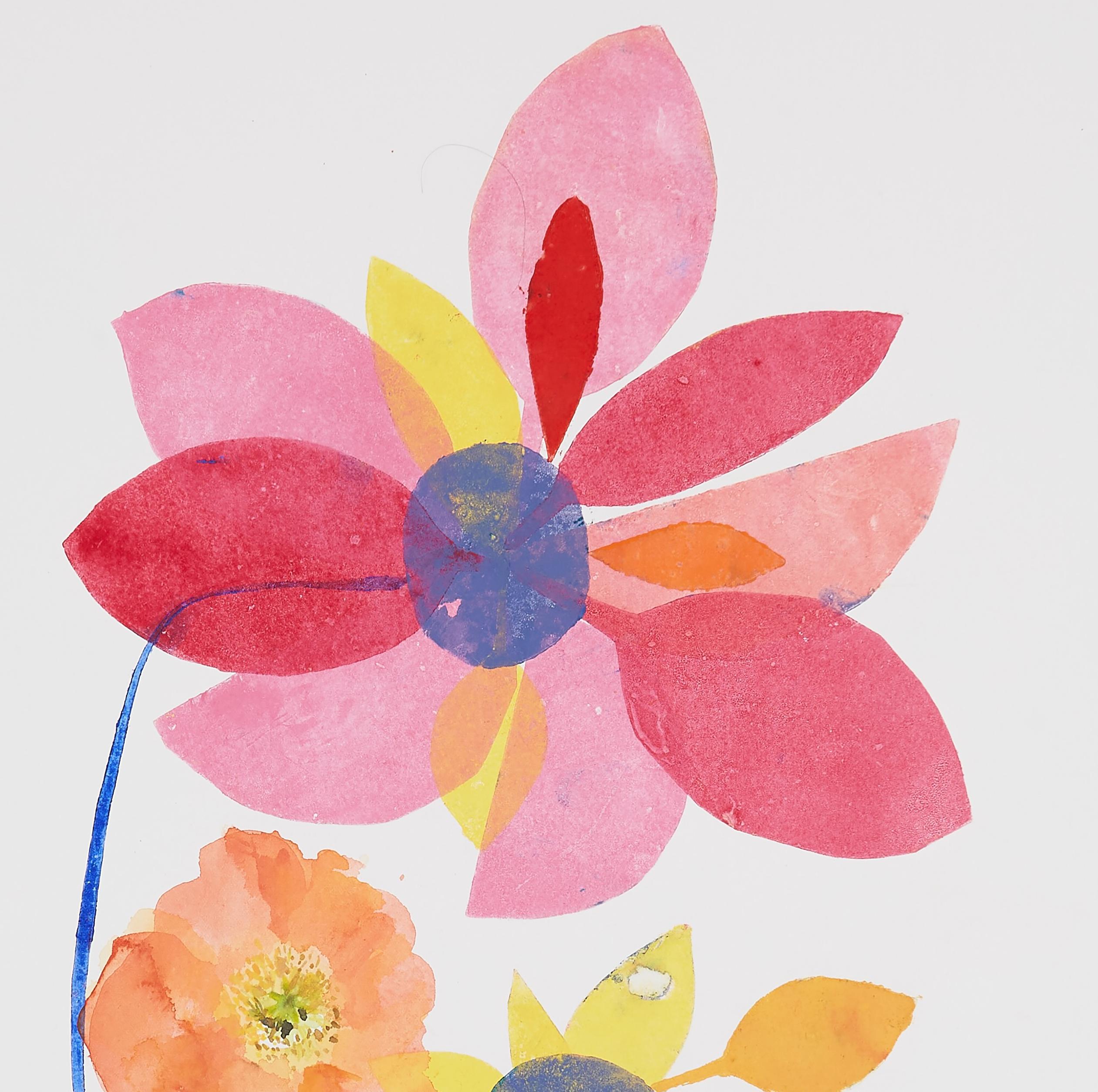 Ráfaga y Amapola (floral, naturaleza muerta, acuarela, colores vivos, flores) en venta 1