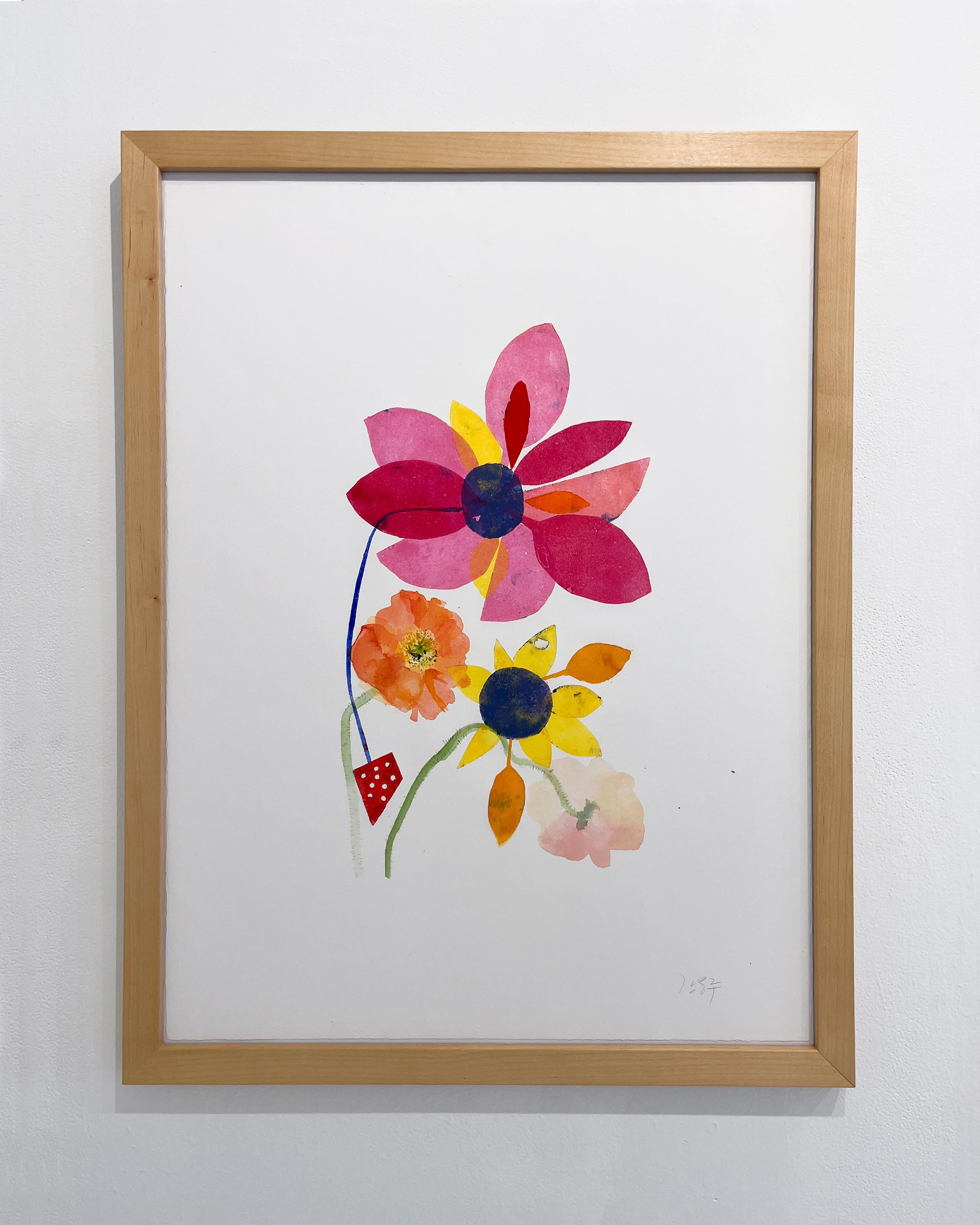 Ráfaga y Amapola (floral, naturaleza muerta, acuarela, colores vivos, flores) en venta 2