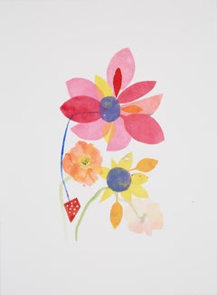 Burst and Poppy (floral, nature morte, aquarelle, couleurs vives, fleurs)