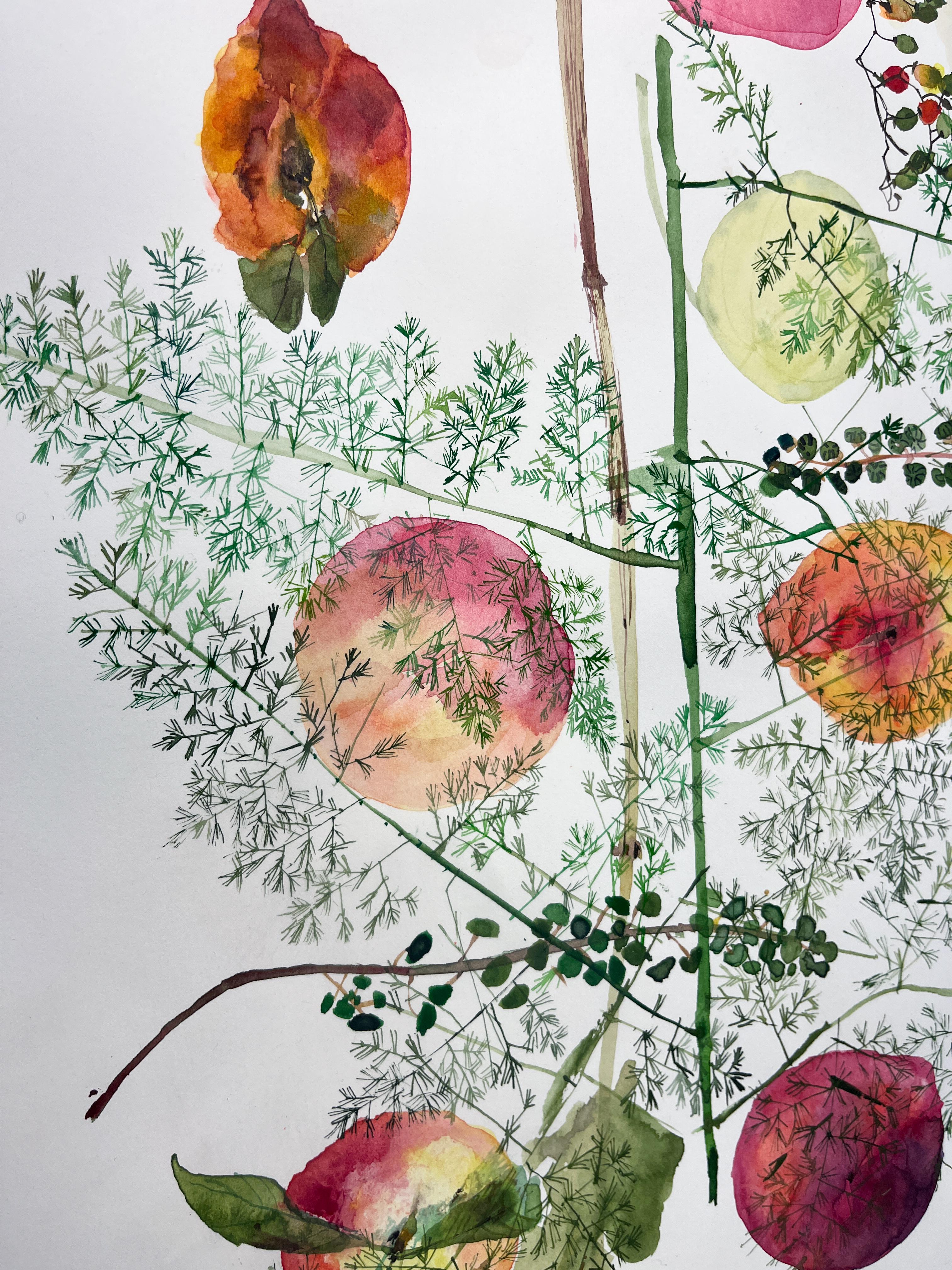 Granatäpfel und Pfirsiche  (Blumen, Stillleben, Aquarell, Blumen, Früchte) im Angebot 8