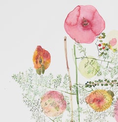 Pomegranates and Peaches  (floral, still life, watercolor, flowers, fruit)