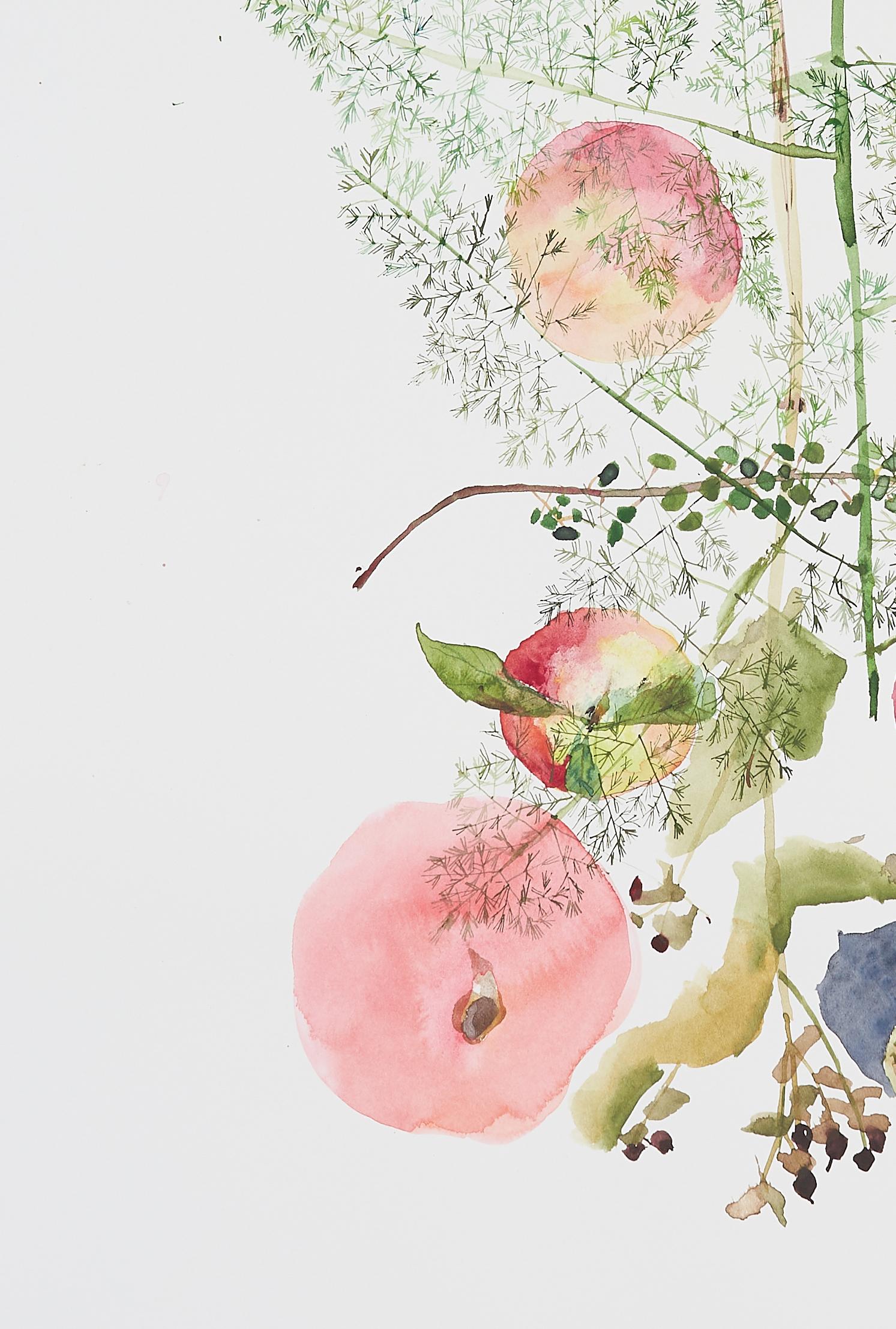 Granatäpfel und Pfirsiche  (Blumen, Stillleben, Aquarell, Blumen, Früchte) (Zeitgenössisch), Print, von Eunju Kang