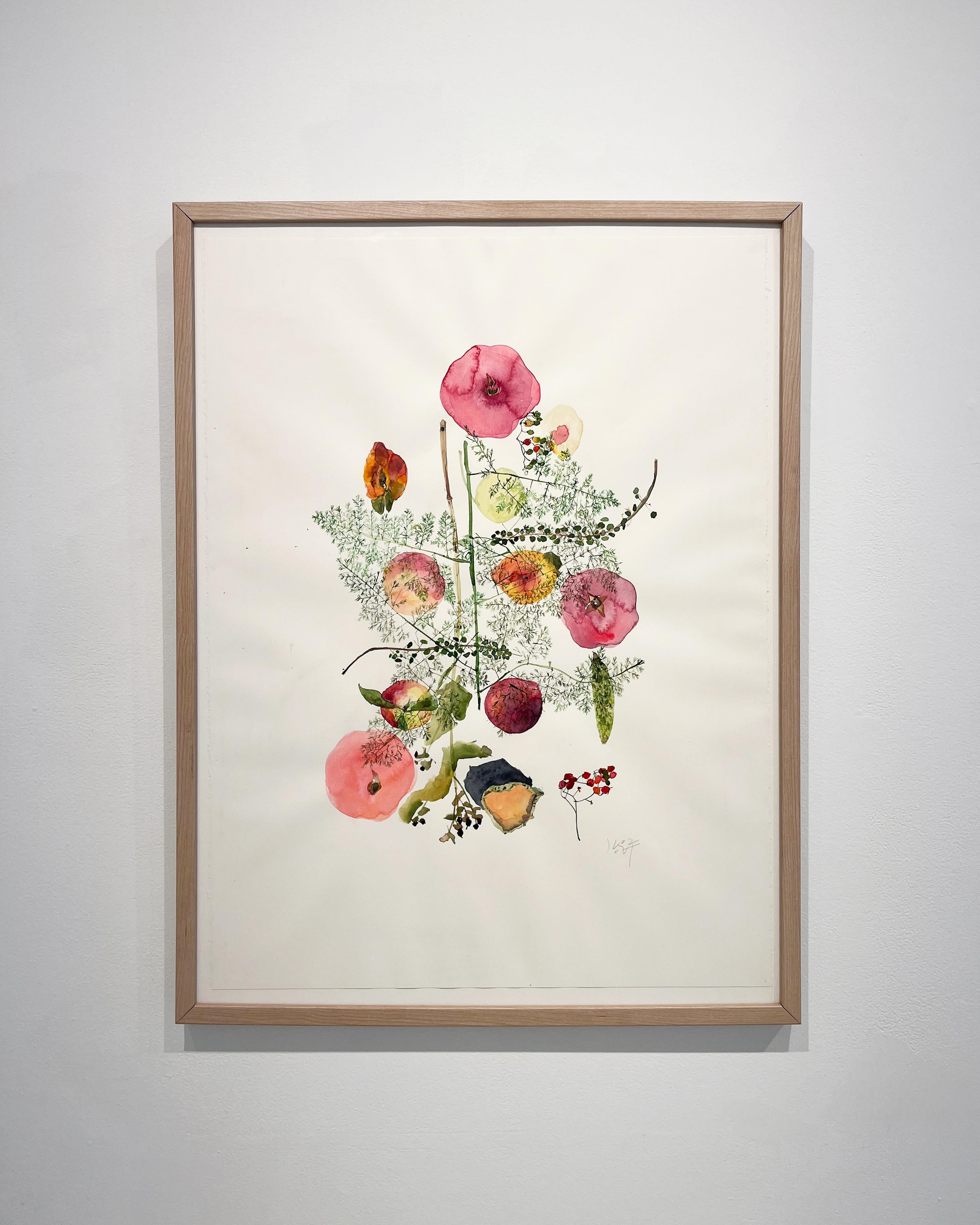 Granatäpfel und Pfirsiche  (Blumen, Stillleben, Aquarell, Blumen, Früchte) im Angebot 1