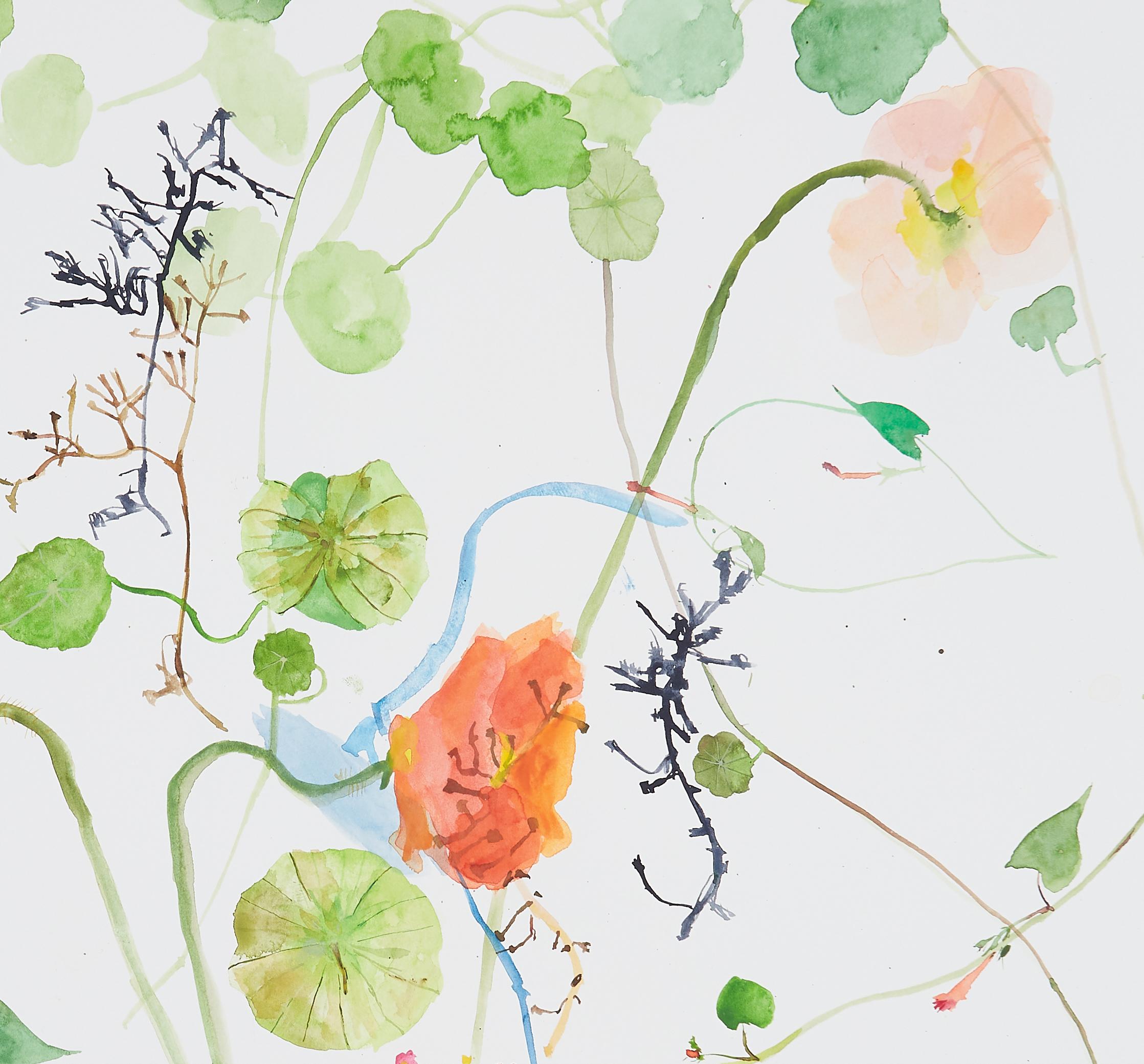 Naturaleza muerta con amapola rosa (floral, naturaleza muerta, acuarela, flores) - Print Contemporáneo de Eunju Kang