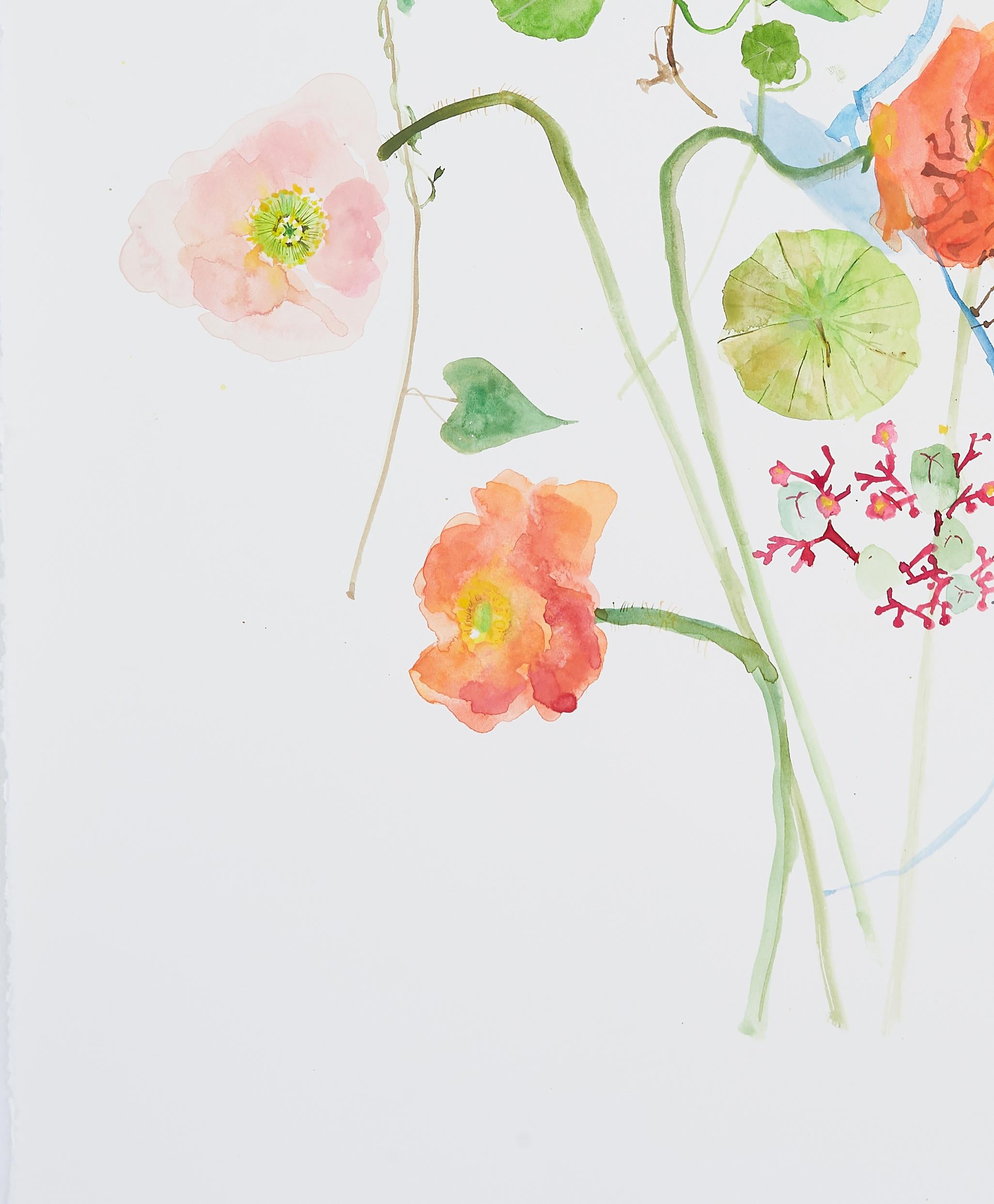 Naturaleza muerta con amapola rosa (floral, naturaleza muerta, acuarela, flores) en venta 1