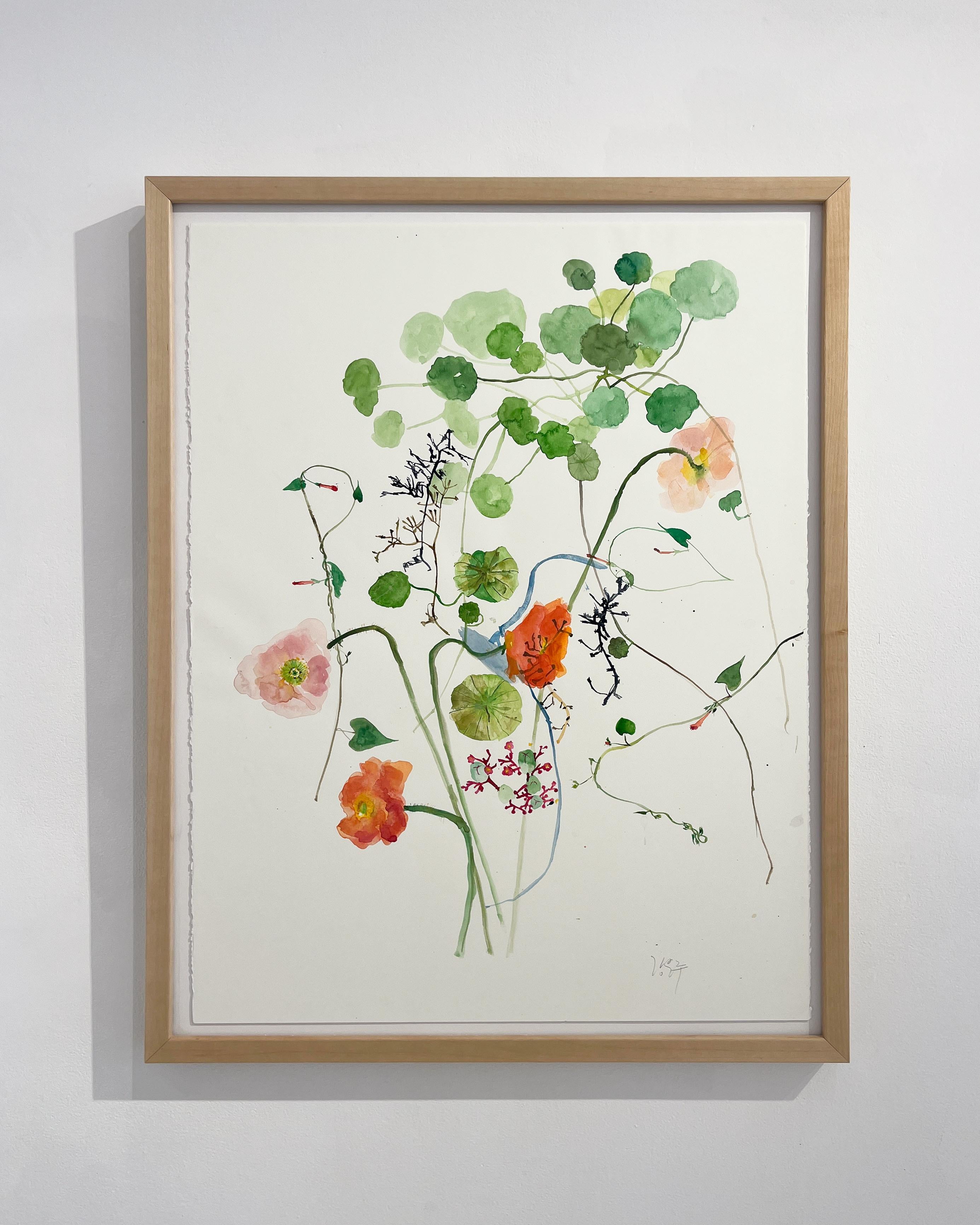 Naturaleza muerta con amapola rosa (floral, naturaleza muerta, acuarela, flores) en venta 2
