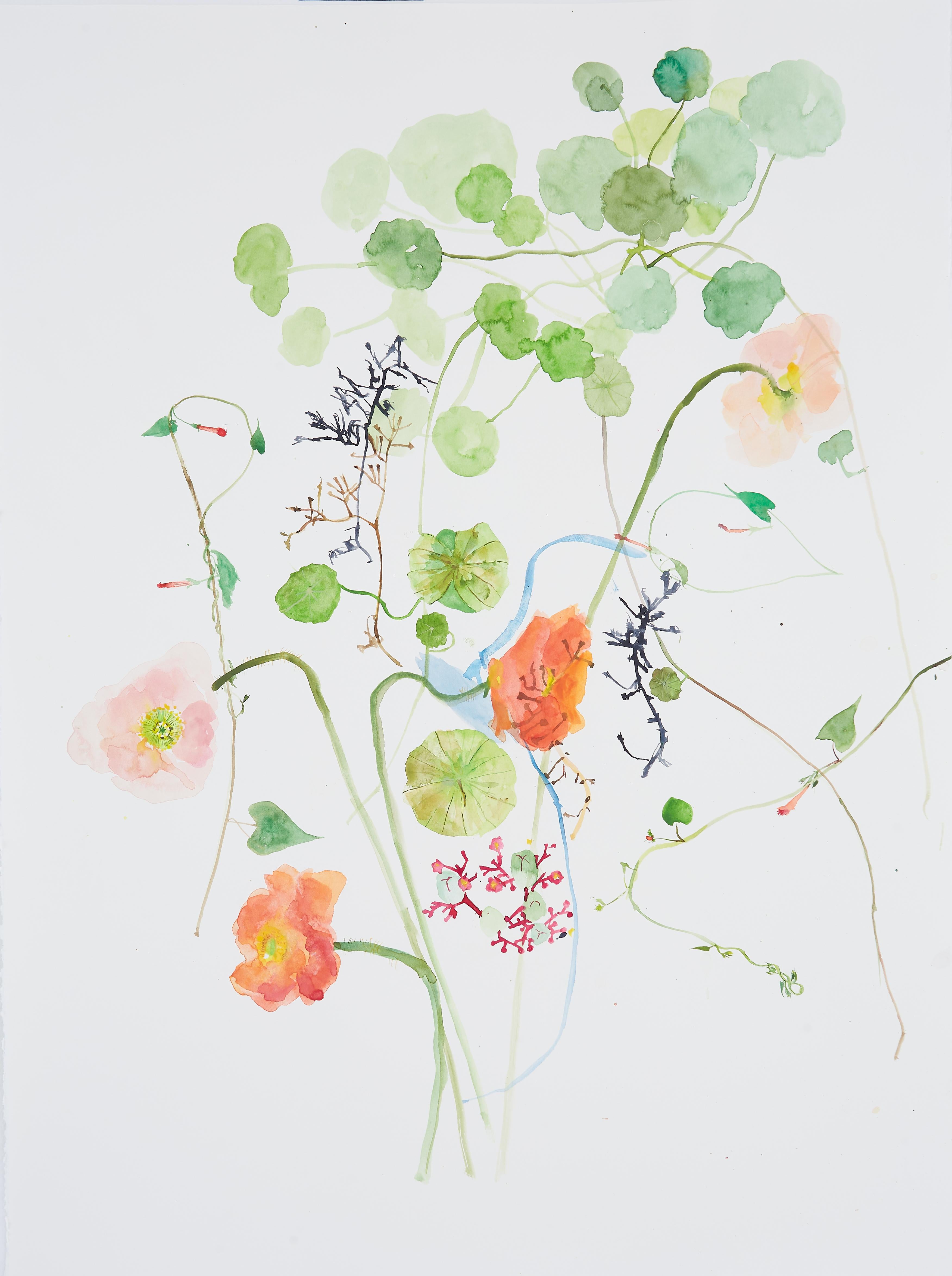 Nature morte au pavot rose (floral, nature morte, aquarelle, fleurs)