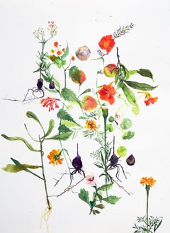 Untitled (floral, still life, watercolor, bright colors, white space, flowers)