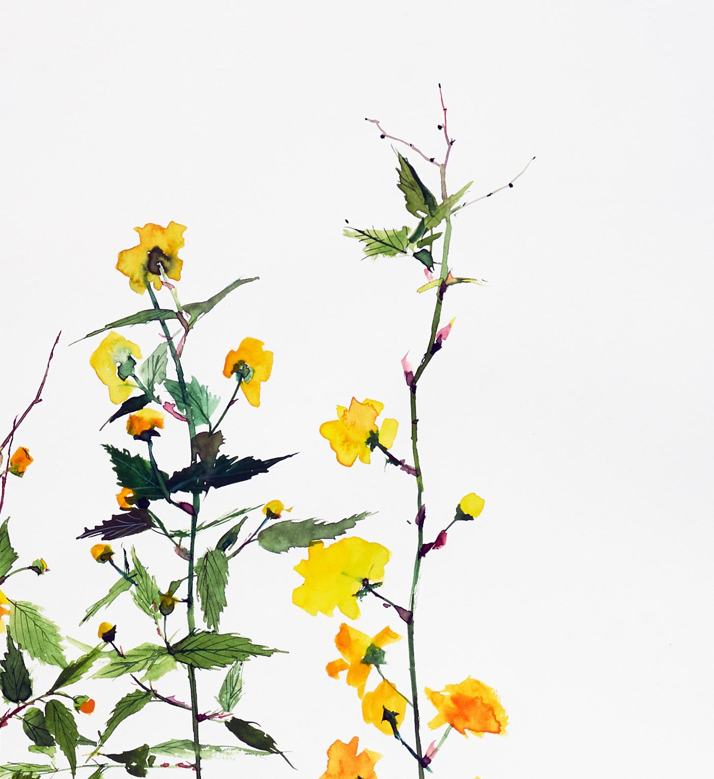 Gelbe Blüte (Blume, Stillleben, Aquarell, leuchtende Farben, Blumen) – Print von Eunju Kang