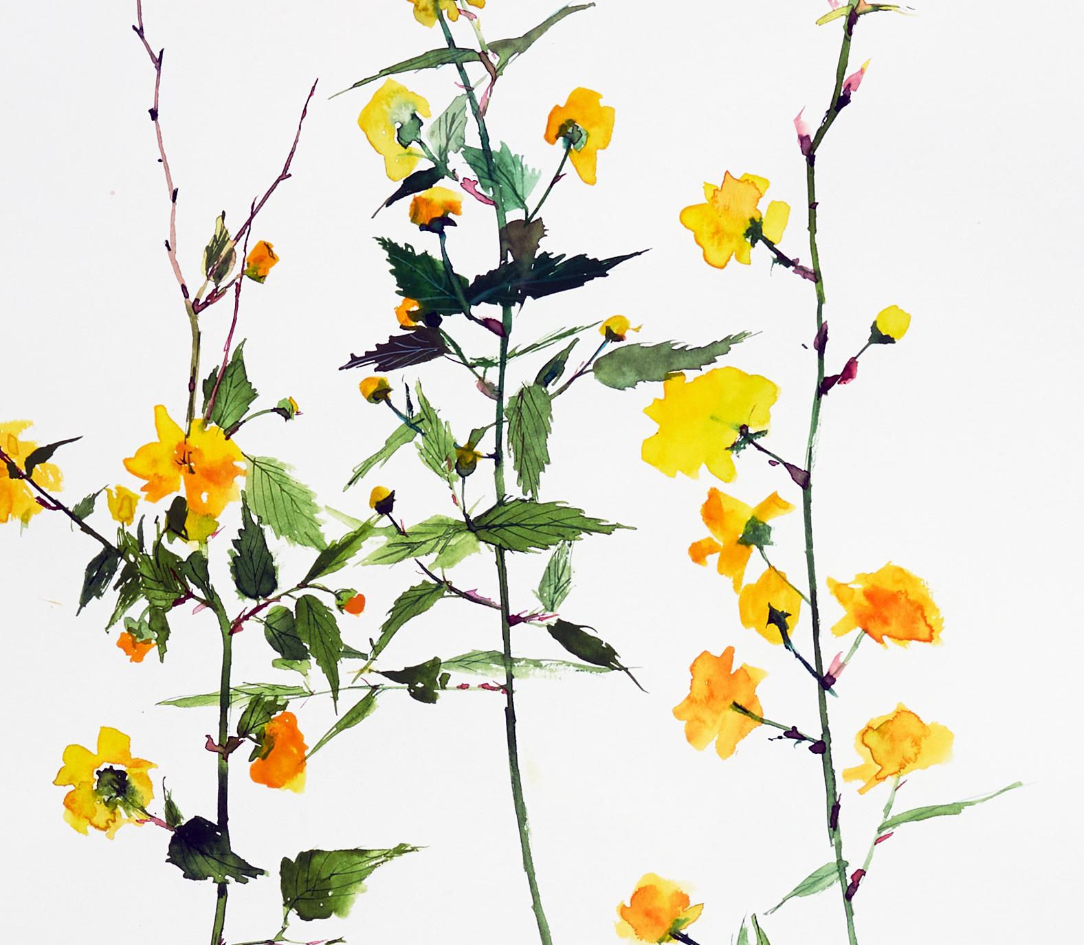 Gelbe Blüte (Blume, Stillleben, Aquarell, leuchtende Farben, Blumen) (Grau), Abstract Print, von Eunju Kang