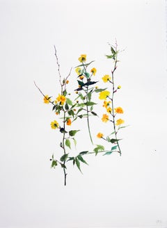 Yellow Blossom (floral, nature morte, aquarelle, couleurs vives, fleurs)