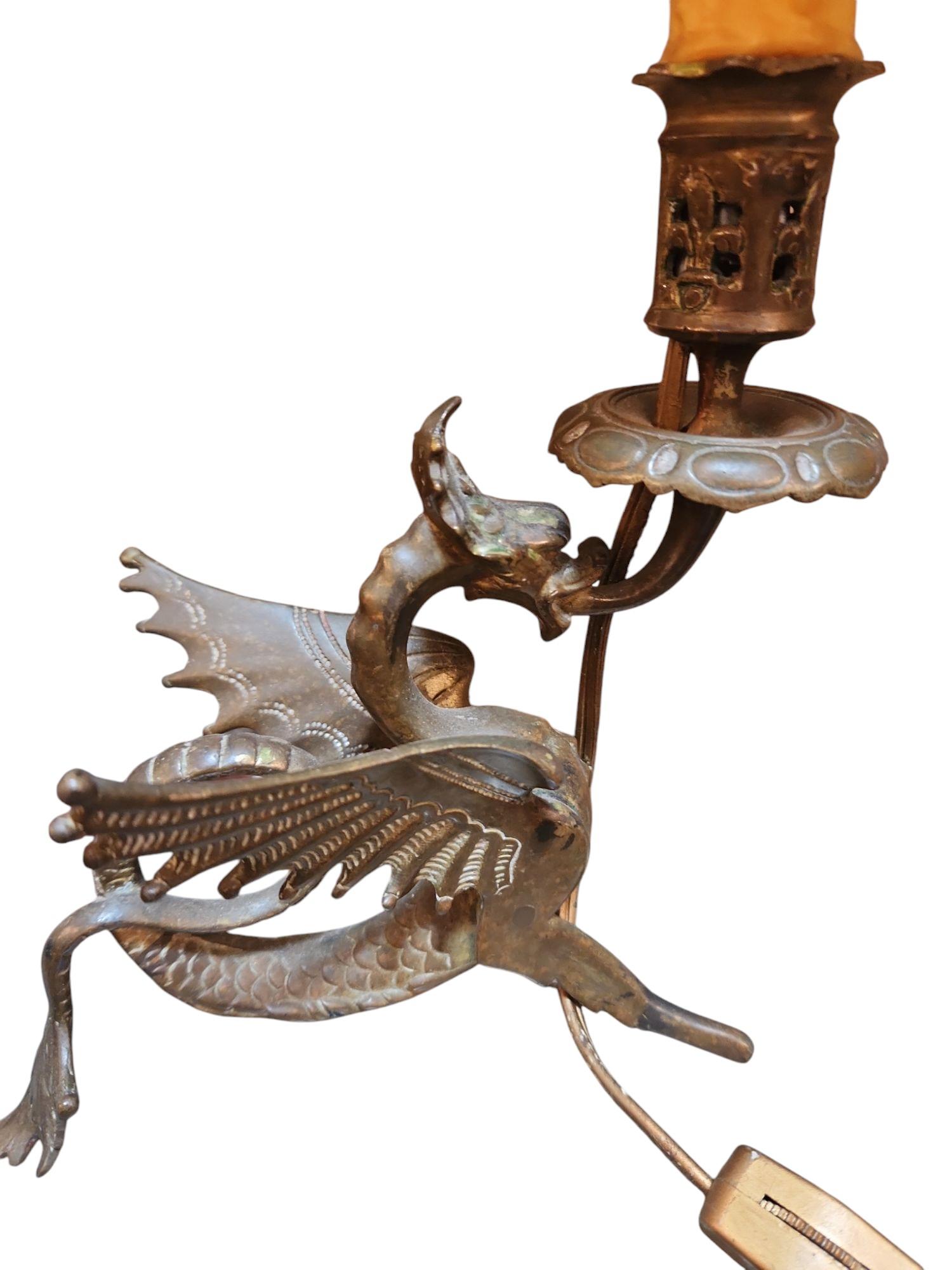 Bronzo Lampade a forma di drago in bronzo in miniatura, 20° secolo in vendita