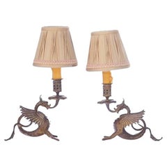Euopean Miniature Bronze Dragon Lamps, 20th Century