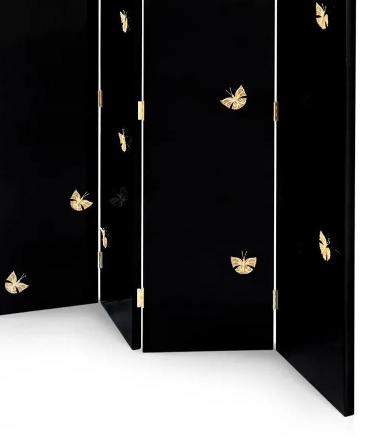 Hand-Carved Euphoria Black Lacquer Screen For Sale