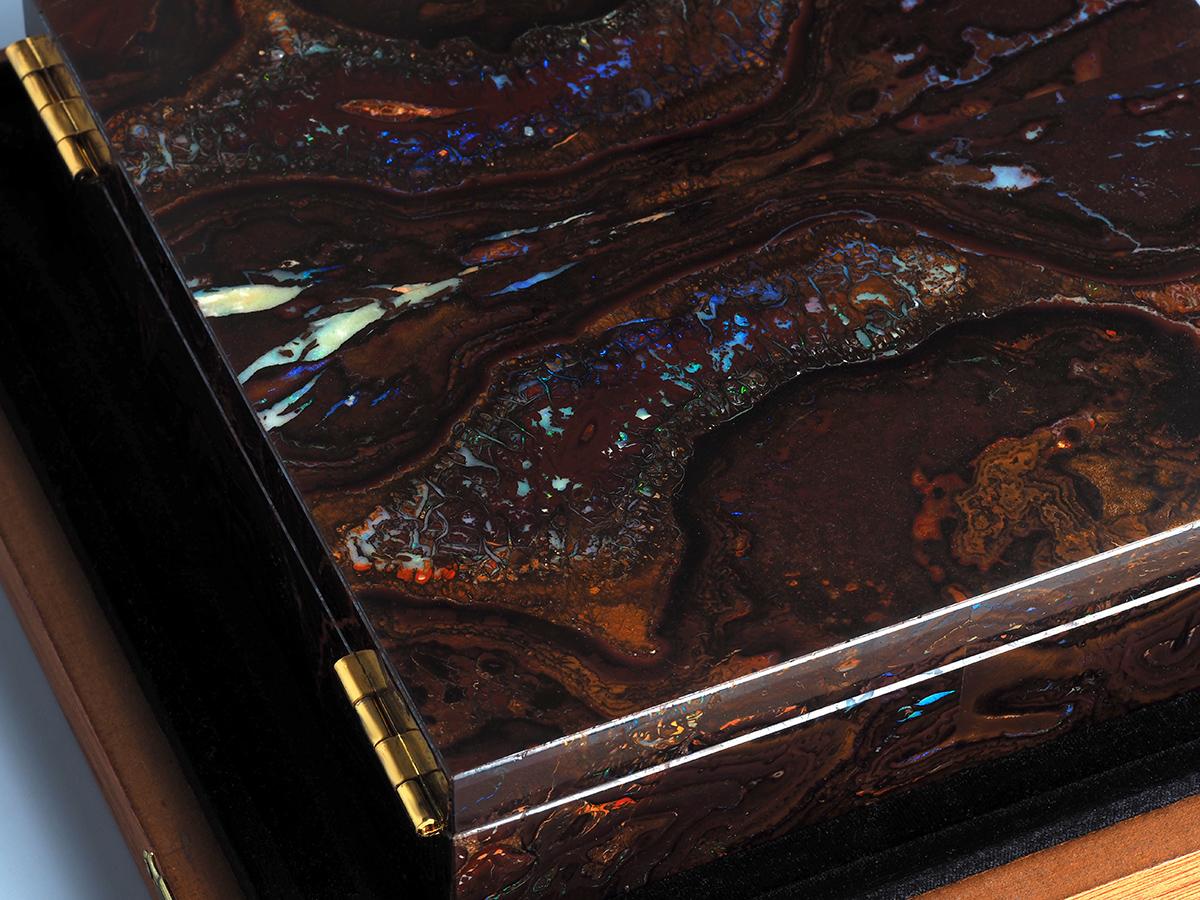 Artisan Opal Vanity case Stone Wood Box wife birthday gift special person wedding gifts For Sale