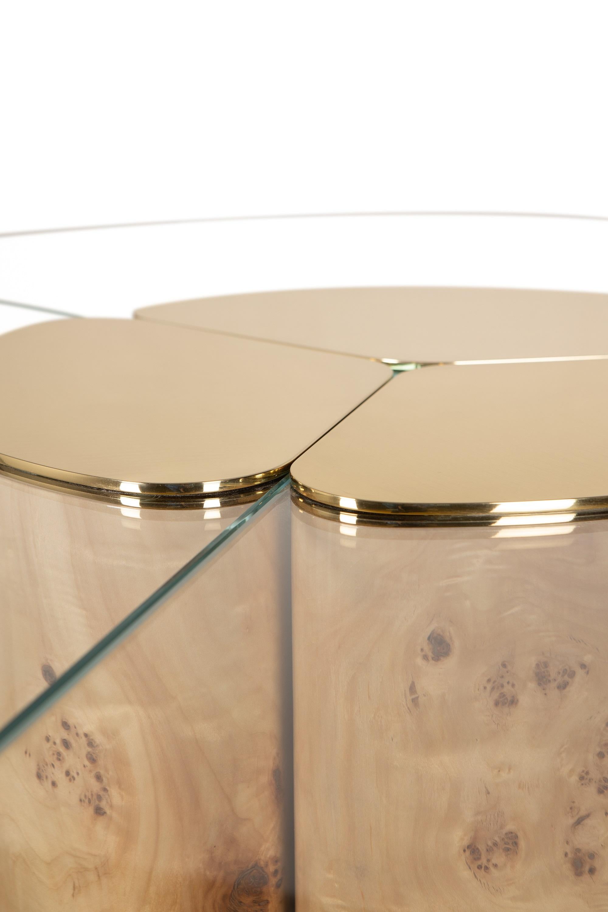 Euphoria Dining Table by Memoir Essence
Dimensions: D 140 x W 140 x H 76 cm.
Materials: Polished brass, lacquer and glass.

Also available in brushed brass. Please contact us. 

Memoir presents the new dining table Euphoria I. Dynamic, and classy,